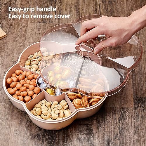 Miniatura 3 de Gintdinpu Bandeja de servir aperitivos en forma de flor Caja de almacenamiento de aperitivos con tapa para frutos secos de caramelo de nuez,