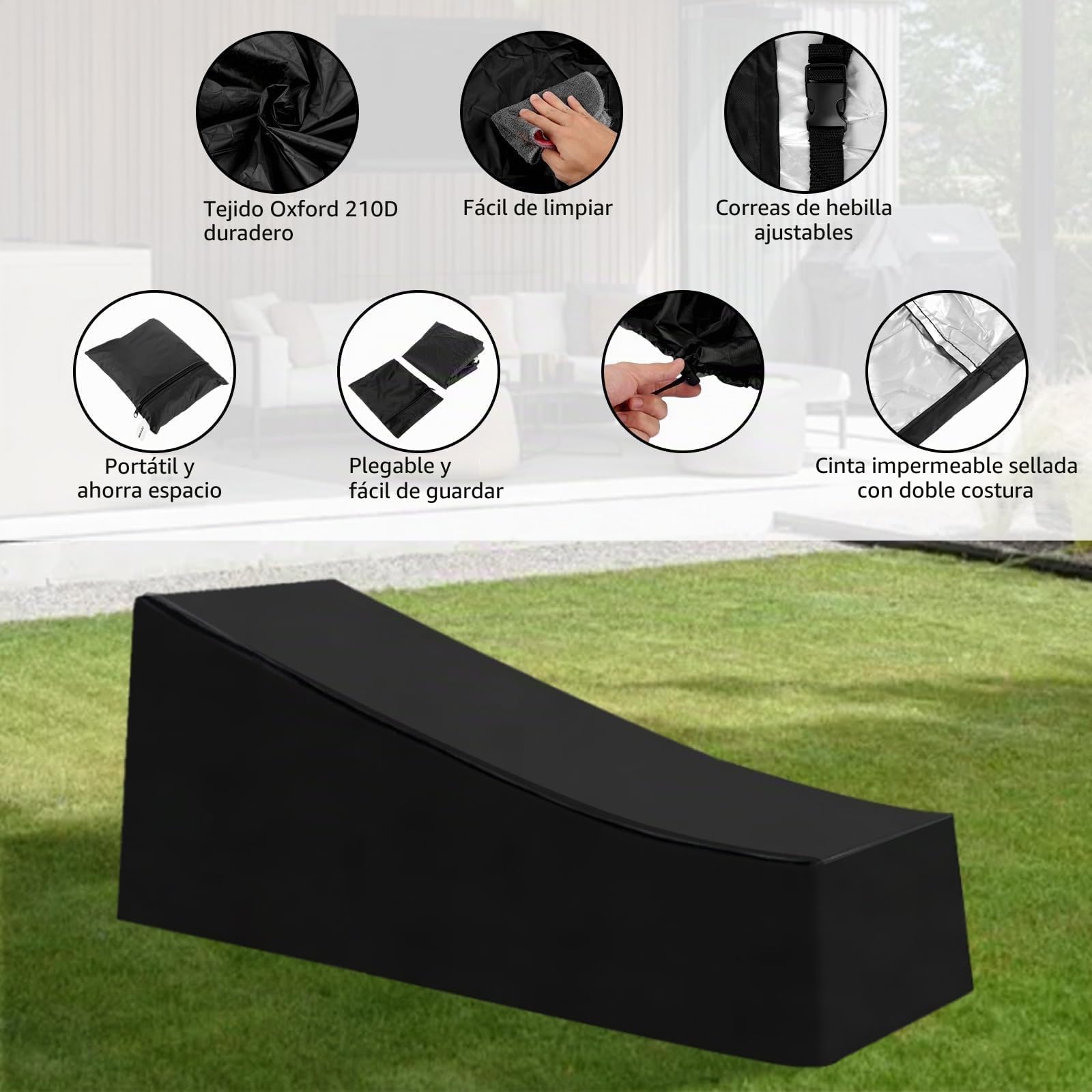 ASelected Funda Tumbona Exterior, 2 Fundas Protectoras y Funda Tumbona Jardín 210 x 75 x 80 cm, 210D Oxford, Cubierta Protectora Impermeable con Bolsa y Resistente al Viento