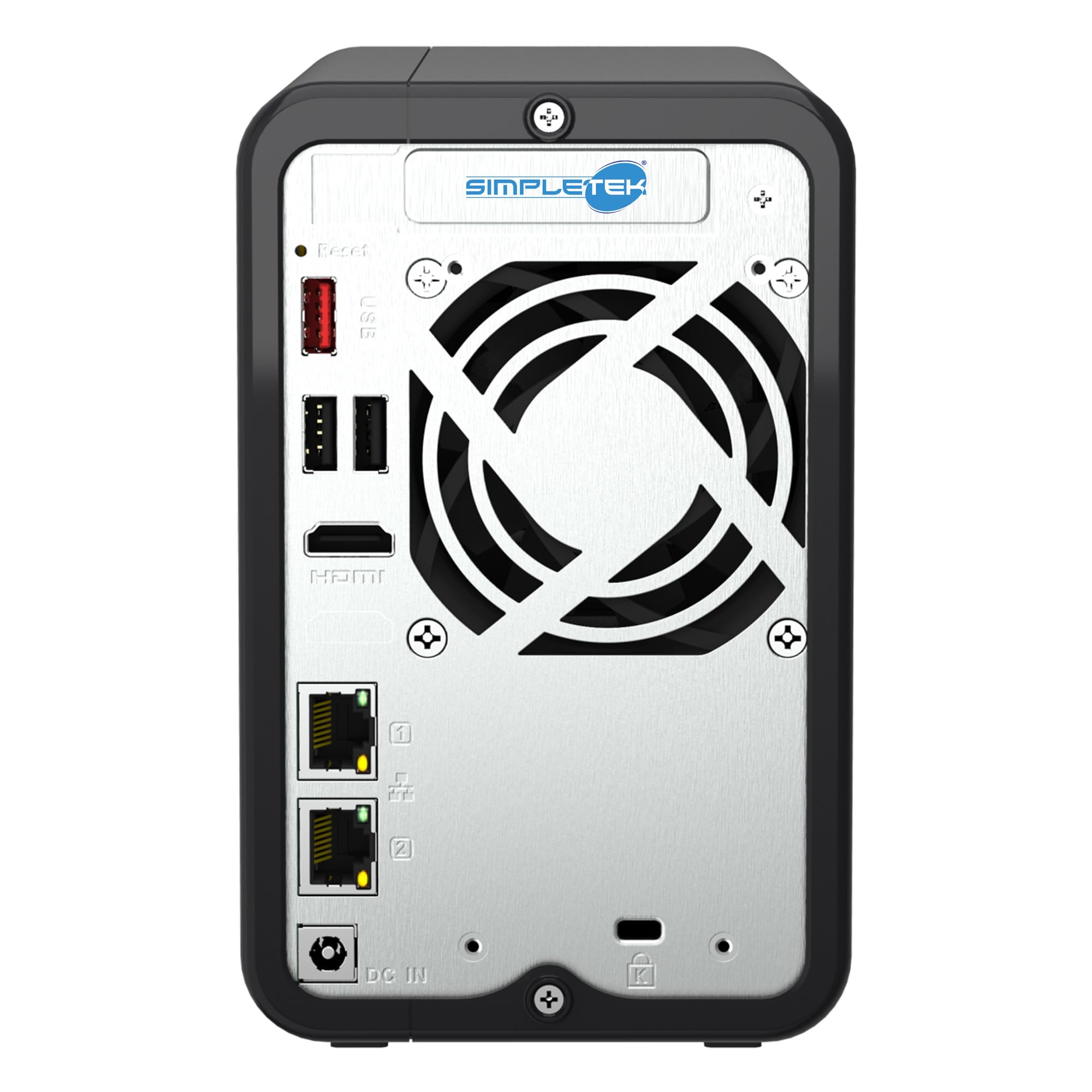SIMPLETEK - Profesjonalny 2-komorowy serwer NAS - czterordzeniowy procesor - 8 GB pamięci RAM - w tym 2 x HDD 12 TB - 2 gniazda M.2 NVMe - podwójny port 2,5 GbE