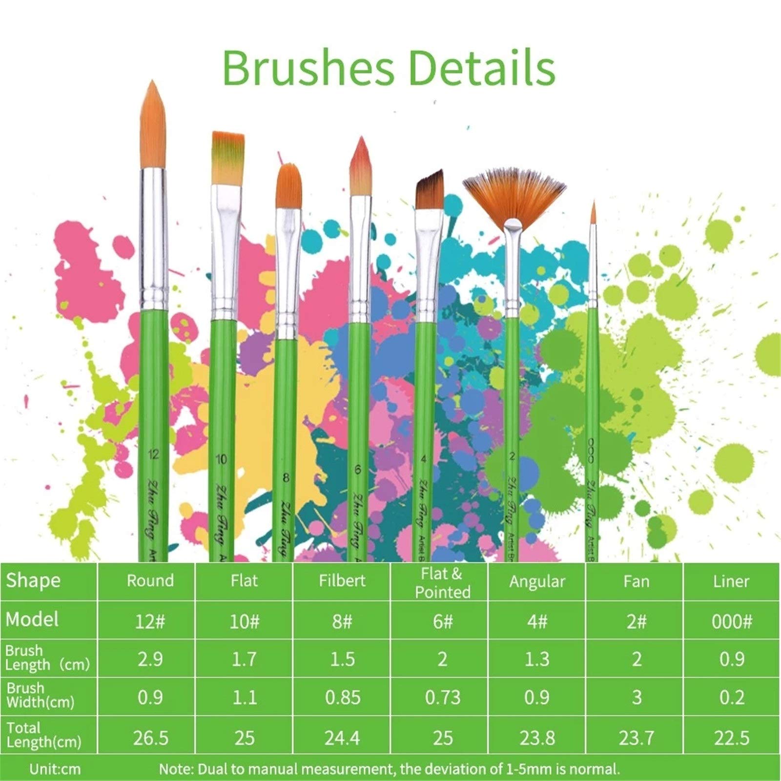 Pinselsets 7 Teile/Satz Mehrzweckfarbe Pinsel Set Nylon Haar Grüne Holzgriff Malerei für Anfänger Profis