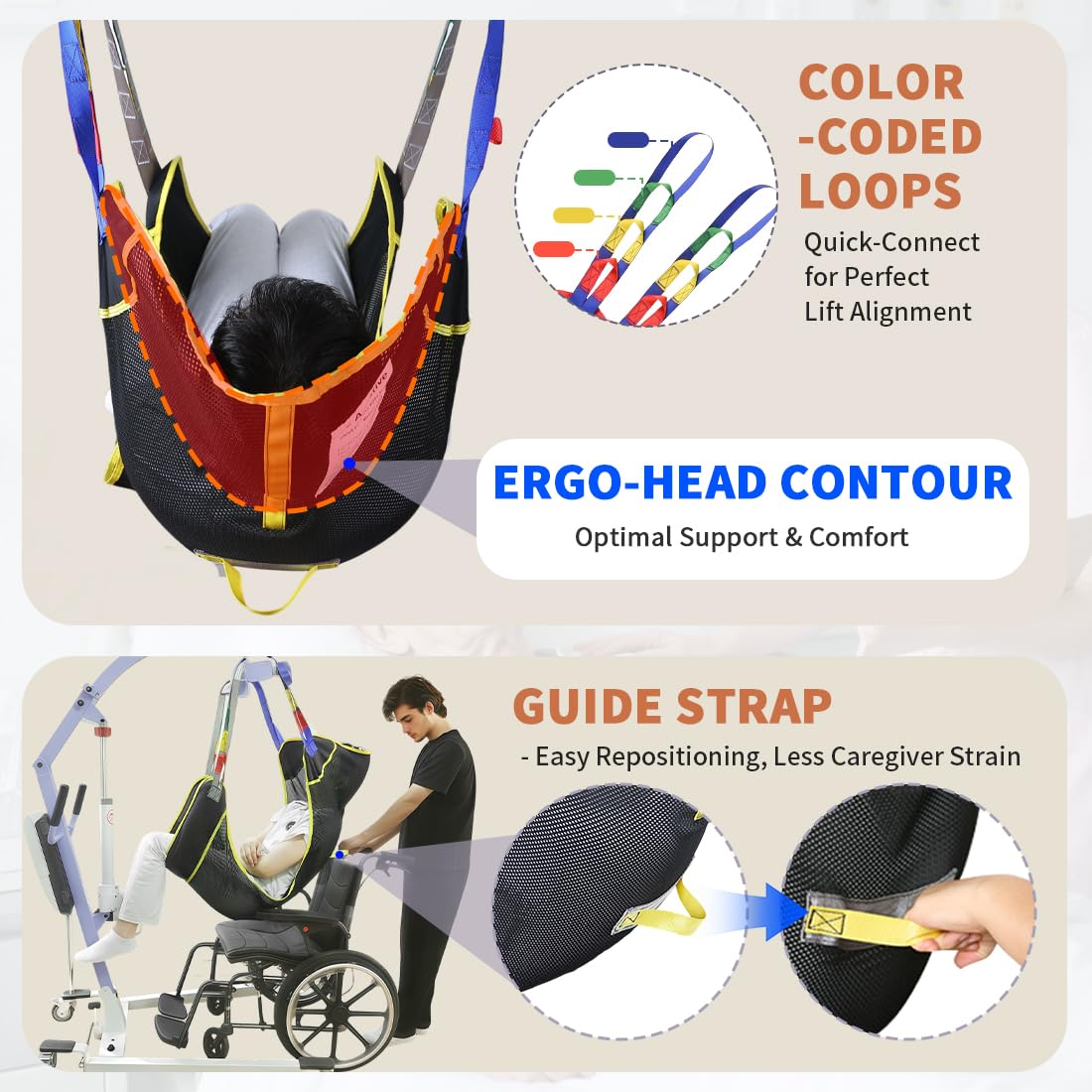 EZ Assistive Hoyer - Eslinga universal de elevación de cuerpo completo para pacientes, para posicionamiento de cama y baño, correa de transferencia para ancianos, postrado en cama (negro, grande)
