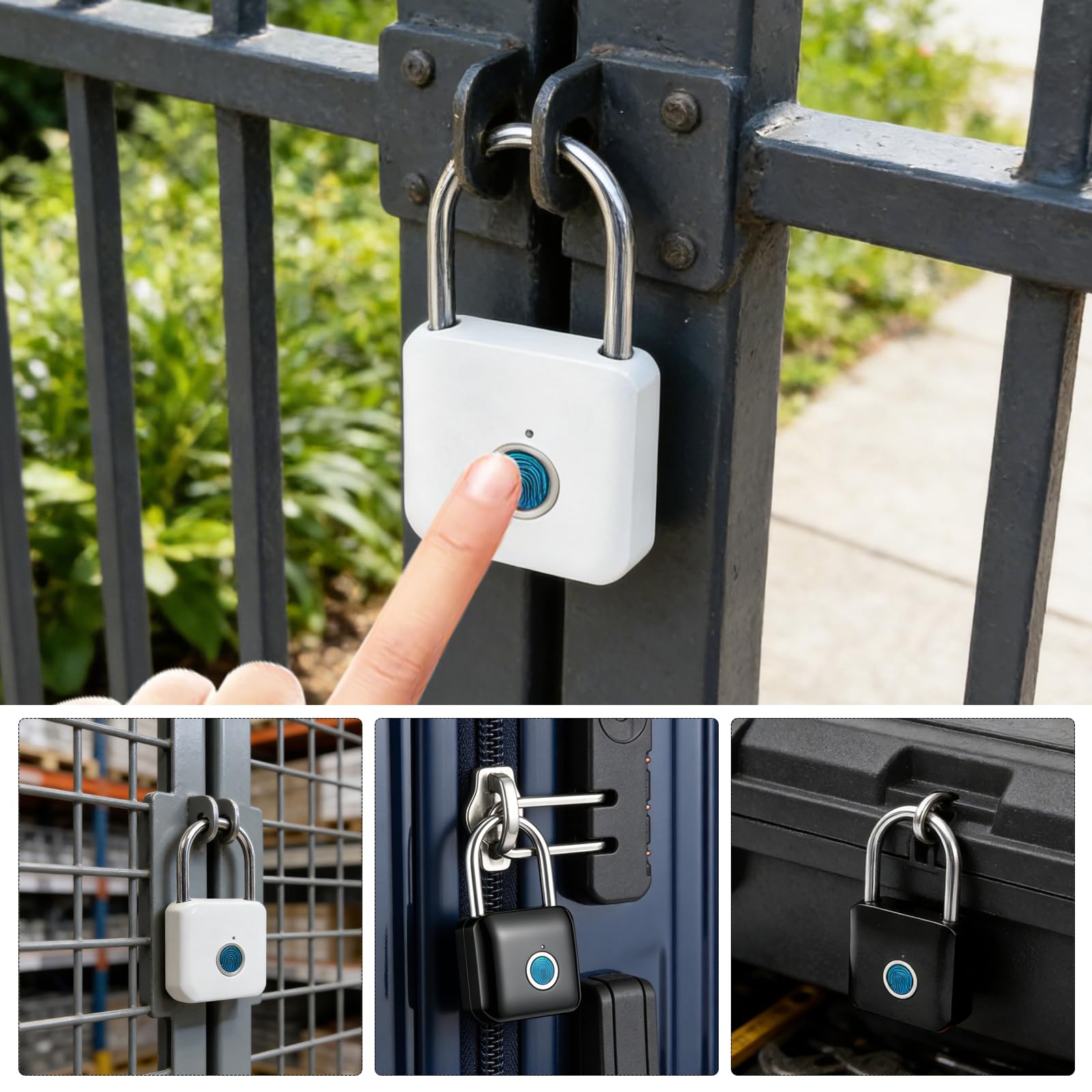 Lucchetto con Impronta Digitale, 2 Pezzi Lucchetto Armadietto in Lega di Zinco da 130 mAh con Archetto di Bloccaggio in Acciaio Inossidabile 304 e Chip a Semiconduttore per Armadietti Palestre