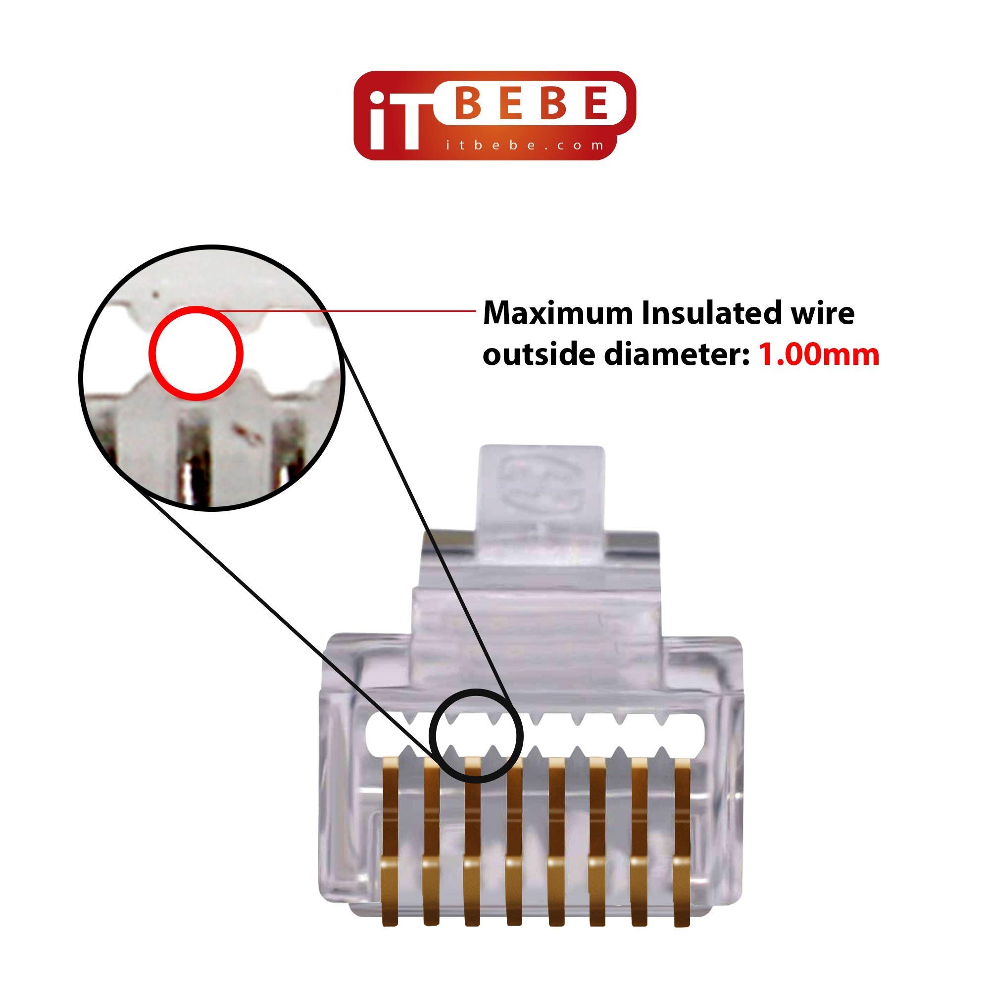 ITBEBE 300 sztuk – pozłacane RJ45 Cat5, wtyczka przelotowa Cat5e – 3 ząbki 3U przejście 8P8C UTP