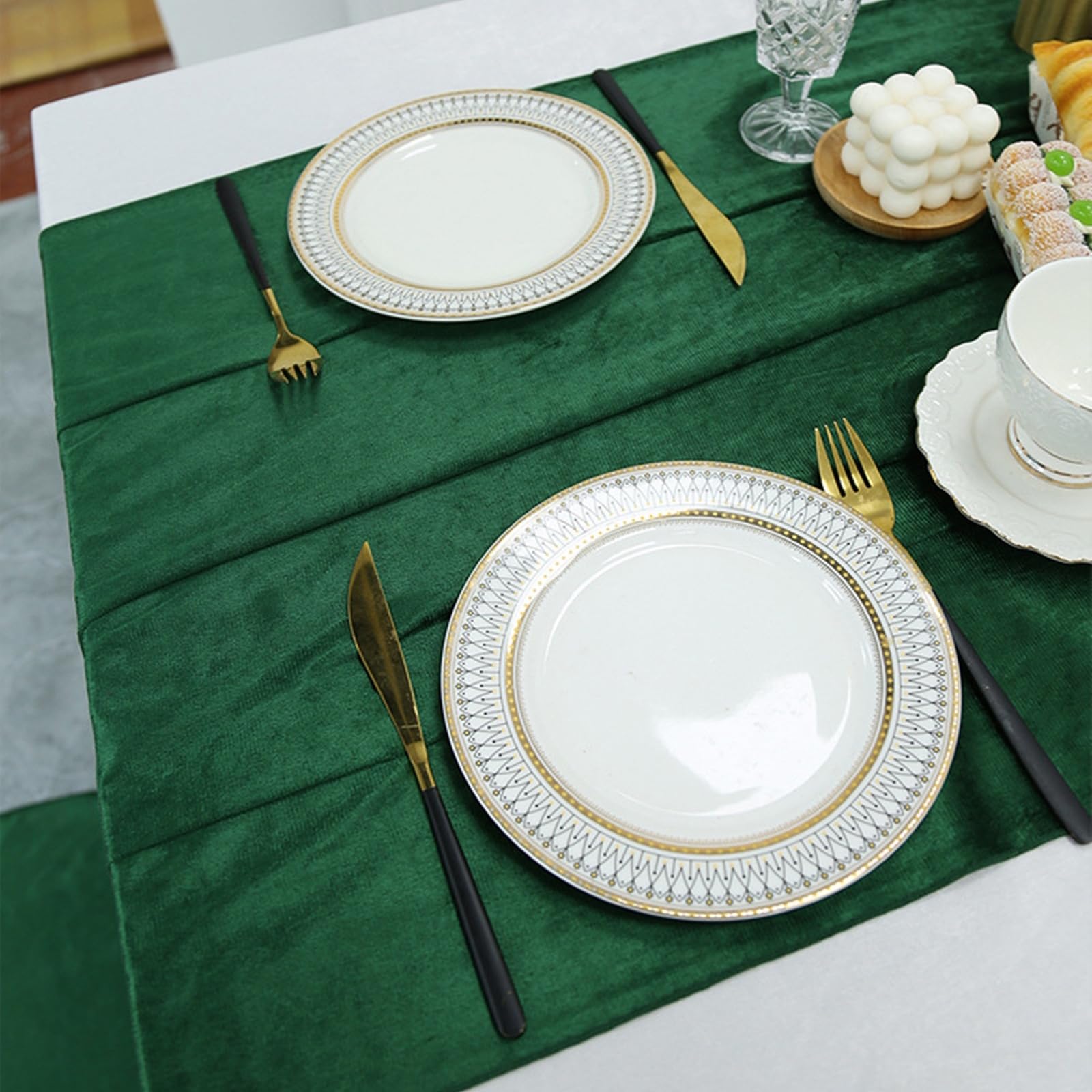 Chemin de Table 300 cm Uni, Chemin de Table Vert Velours Moderne pour Mariage Champetre, 70x300cm