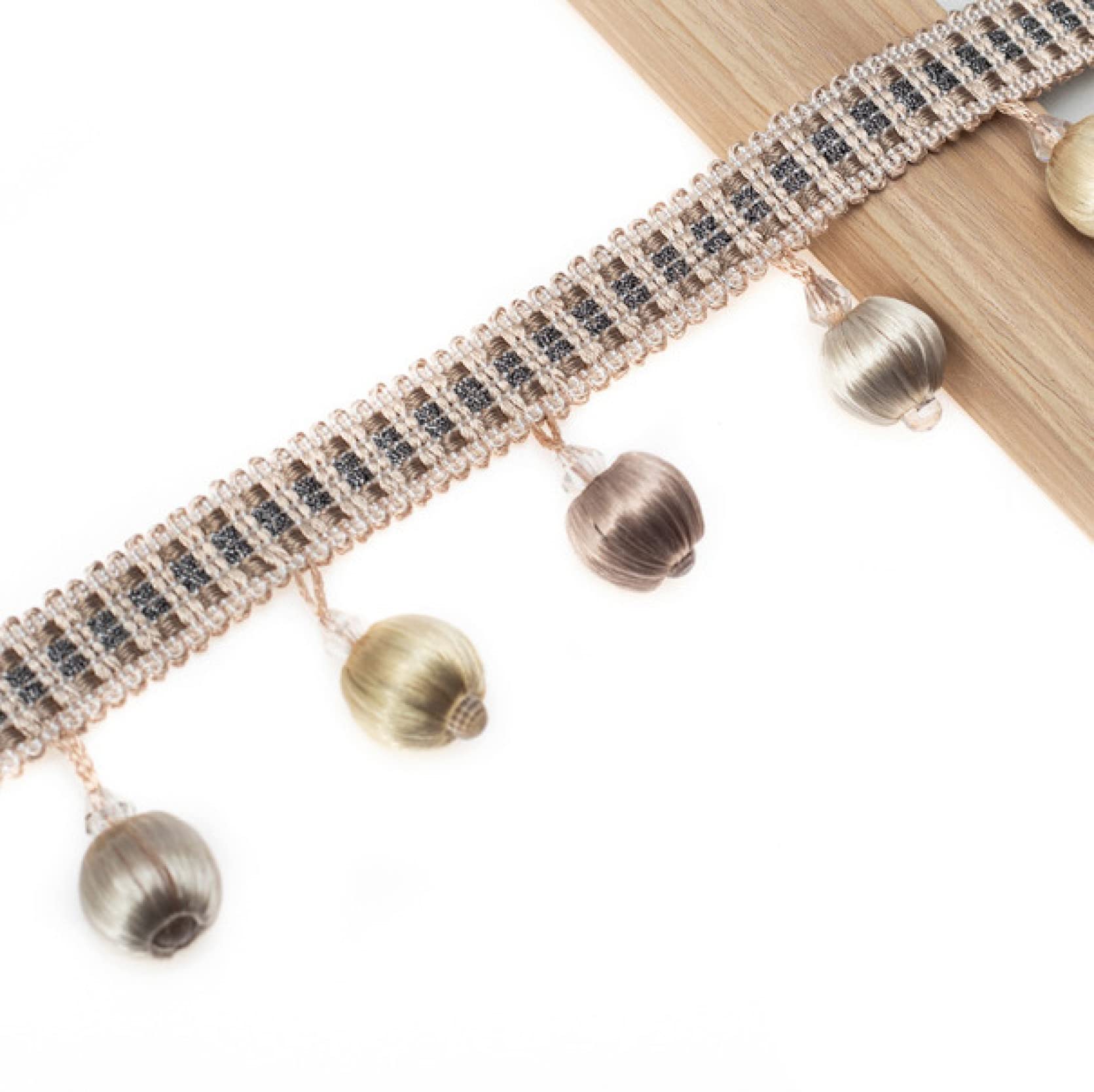 Garniture à franges, glands de rideaux, Garniture décorative perlée à franges et pompons suspendus de 12 Yards, for rideau, nappe de canapé, bricolage artisanat, garniture de ruban à coudre(Beige)