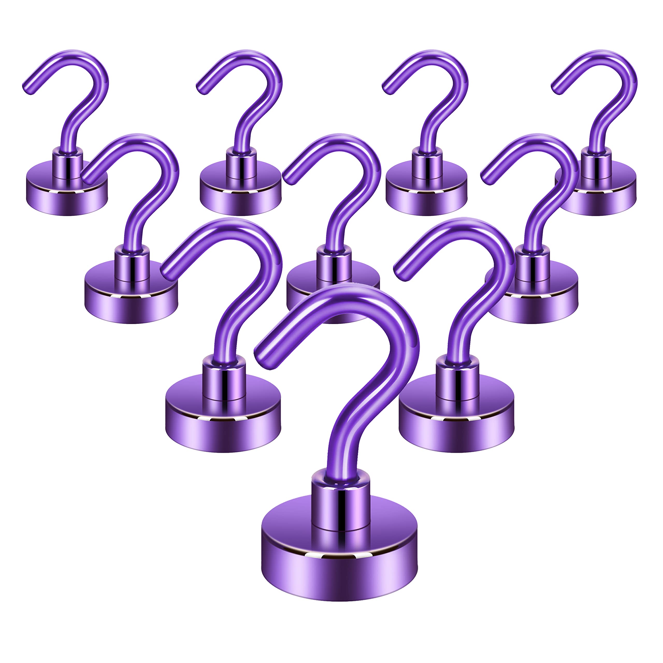 Neosmuk Magnethaken, 10 kg + robuste Erdmagnete mit Haken, extra starker Kreuzfahrt-Haken zum Aufhängen, magnetischer Aufhänger für Kabinen, Grill (lila, 10 Stück)