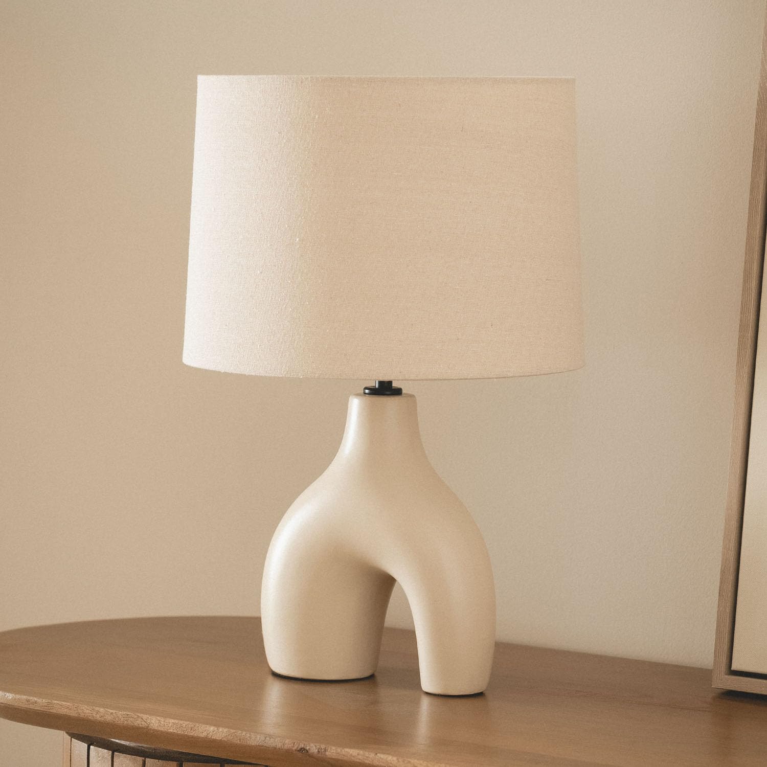 LEDKIA LIGHTING Lámpara de Mesa Cerámica y Lino Ginger Beige