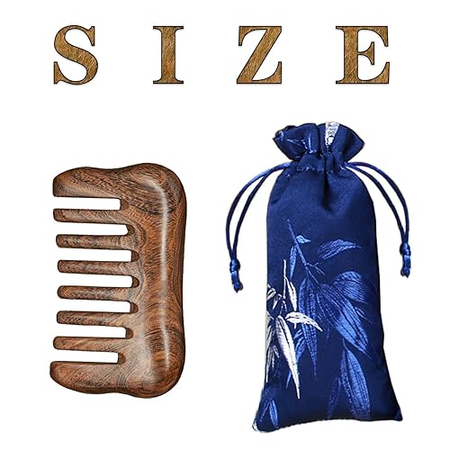 Miniatura 2 de Peine de dientes anchos de madera gruesa para cabello rizado, no estático, hecho a mano, 100% natural, peine de pelo de sándalo para masaje del