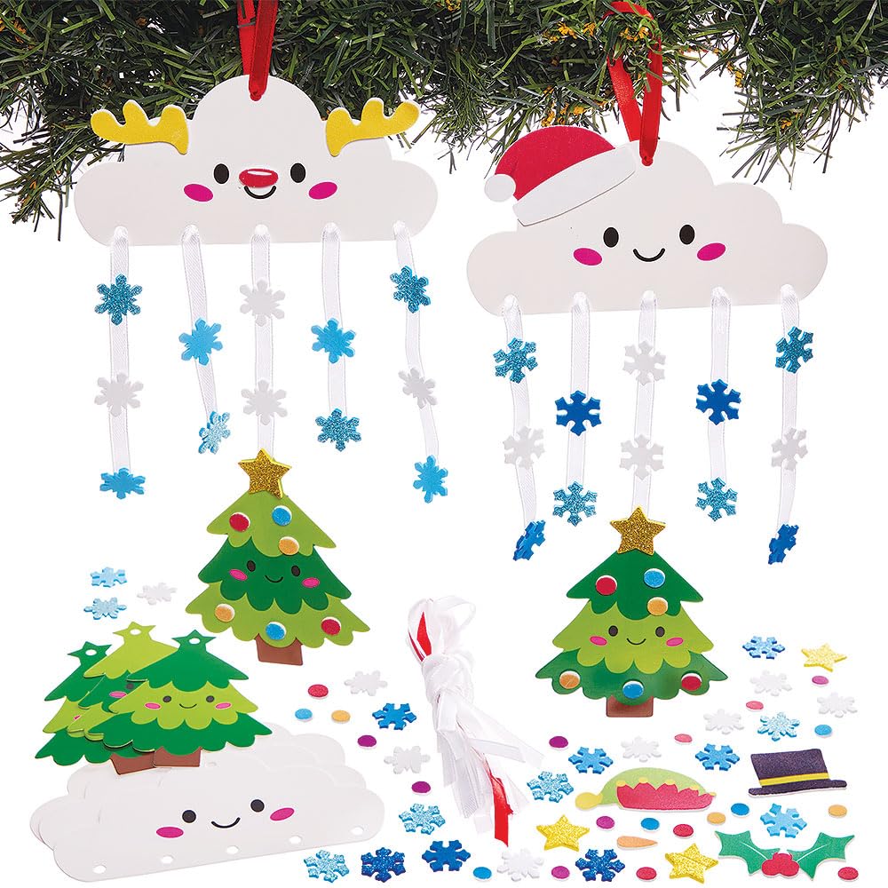 Baker Ross FN619 Christmas Snow Cloud Mix & Match Decoration Kits – Pack of 5, Festive Craft Kits for Kids to Create Christmas Decorations