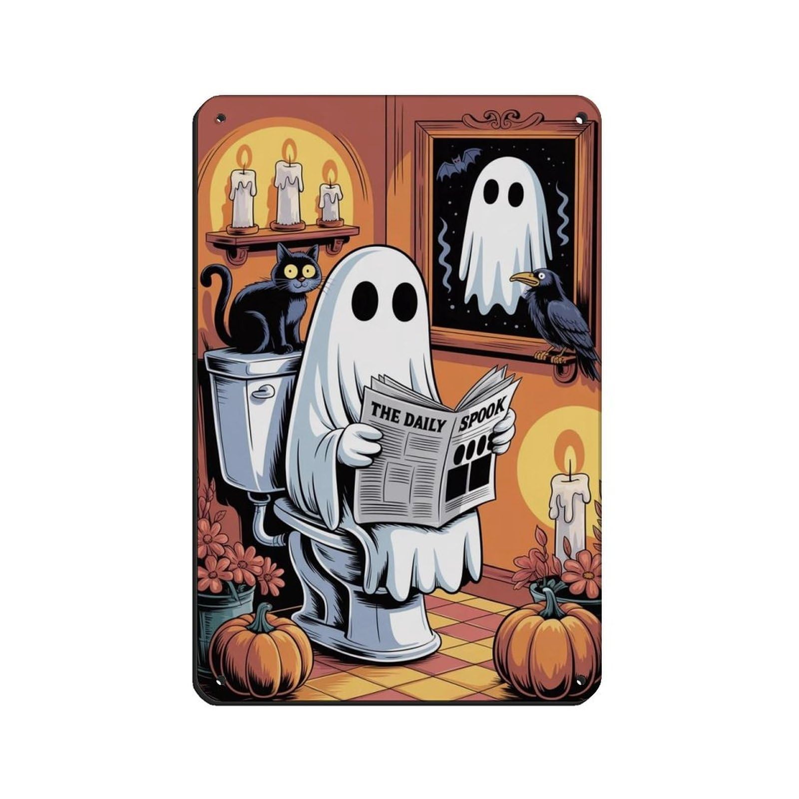 Ghost Reading A Newspaper on Toilet Poster (5) Tin Sign Vintage Metal Pub Club Cafe Bar Home Wall Art Decoration Poster Retro 8x12inch(20x30cm)
