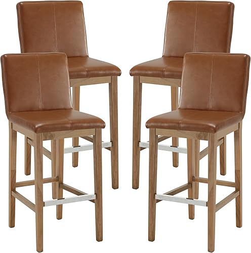 chairus Juego de 2 taburetes de bar altos de tela, taburetes de bar tapizados de lino con patas de madera maciza y respaldo para cocina, isla de
