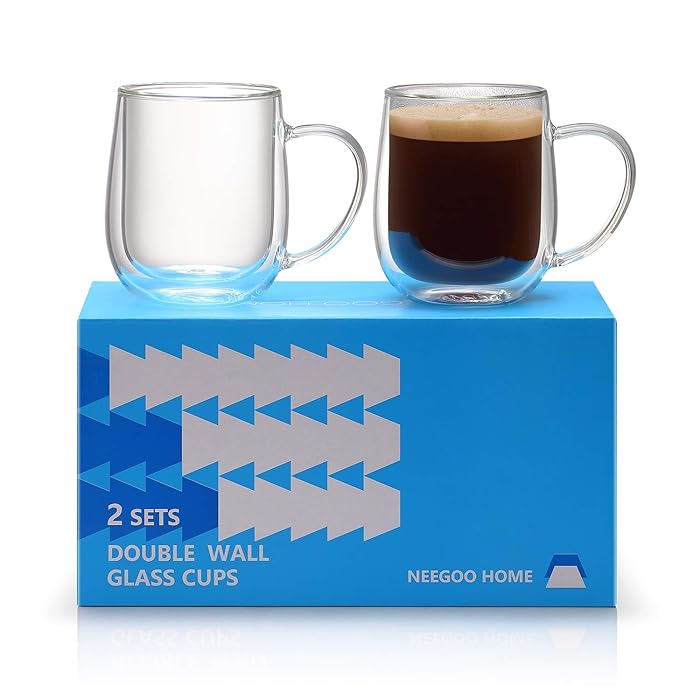 Buy NEEGOO Glass Coffee Mugs, Clear Espresso Cups with Big Handle