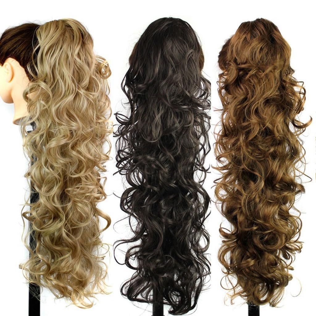Haarverlängerungen 25 Zoll Synthetischer Messy Bun Langes Lockiges Haar Große Gewellte Perücke Klauenclip-Stil Weibliche Pferdeschwanz-Haarverlängerung Damenpe,05-65cm