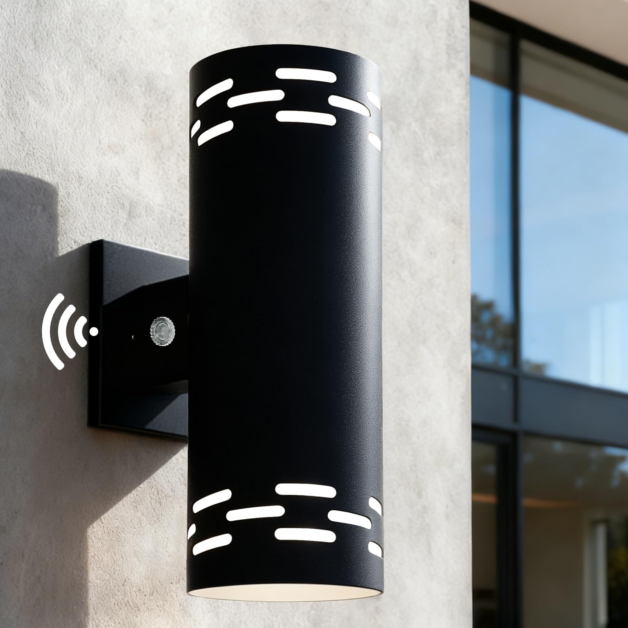 JYV 12'' Cylinder Dusk to Dawn Outdoor Wall Lights, Up and Down, Black | 23W 3000K Warm White, IP65 Waterproof Exterior Lighting Fixtures, Modern Wall Sconces for Porch, House, Garage, Patio