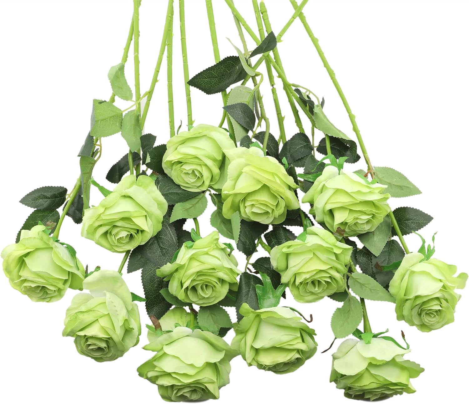 12Pcs Artificial Roses, 19.9 Inch Silk Long Stem Fake Flower for Wedding Home Office Party Decor, Centerpieces(Green)
