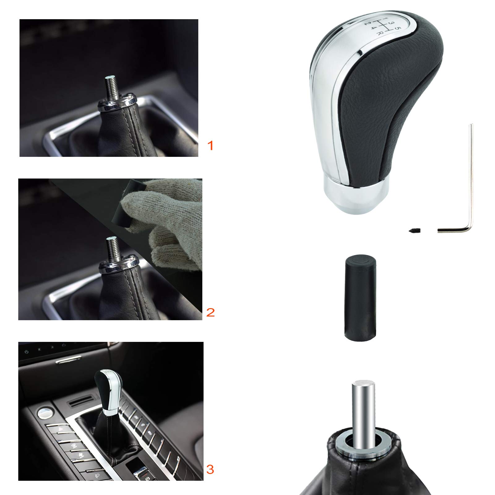 Snapklik.com : Lunsom Leather Gear Stick Knob, 5 Speed Shifting Lever ...