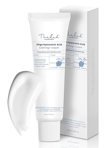 Blanc Doux Oligo Crema calmante de ácido hialurónico 1.69 onzas líquidas - Certificado Vegano - Crema hidratante para pieles sensibles y secas con