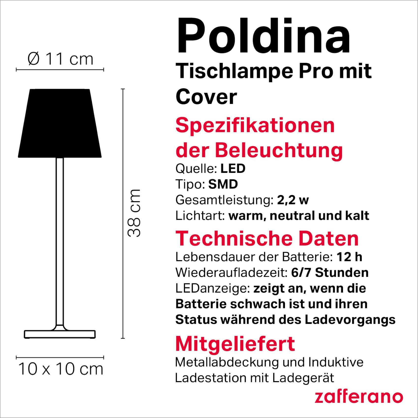 Zafferano, Poldina Pro Lampe mit Cover, Kabellose, Wiederaufladbare Tischlampe mit Touch Control, Auch für den Außenbereich Geeignet, Dimmer, 2200-3000 K, Höhe 38 cm, Weiß - Weihnachts-Süßigkeiten