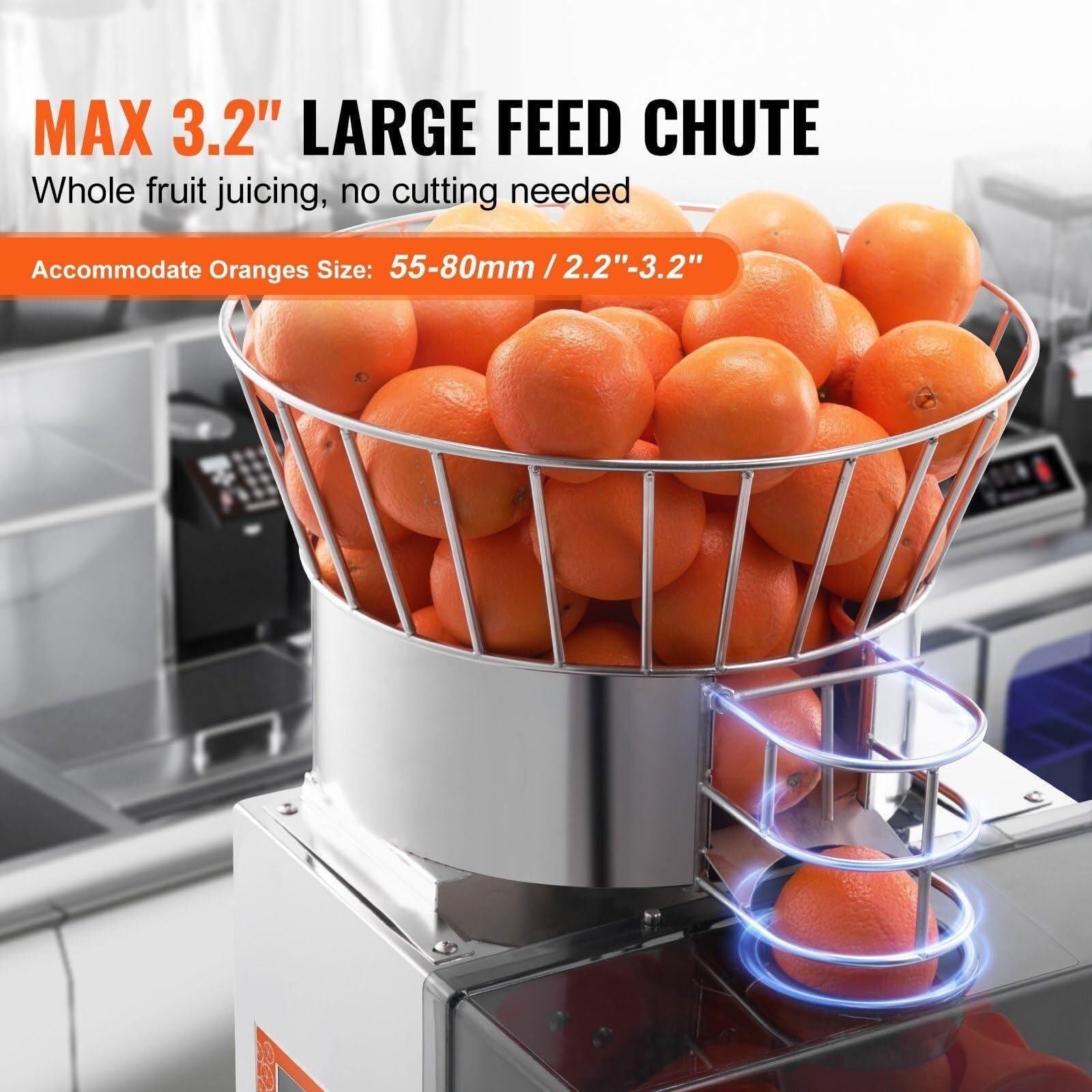 Extracteur automatique de jus d'orange commercial avec robinet d'eau, machine en acier inoxydable, boîte de filtre extractible de 25 oranges/minute, couvercle en PC, 3 seaux de collecte de pelures