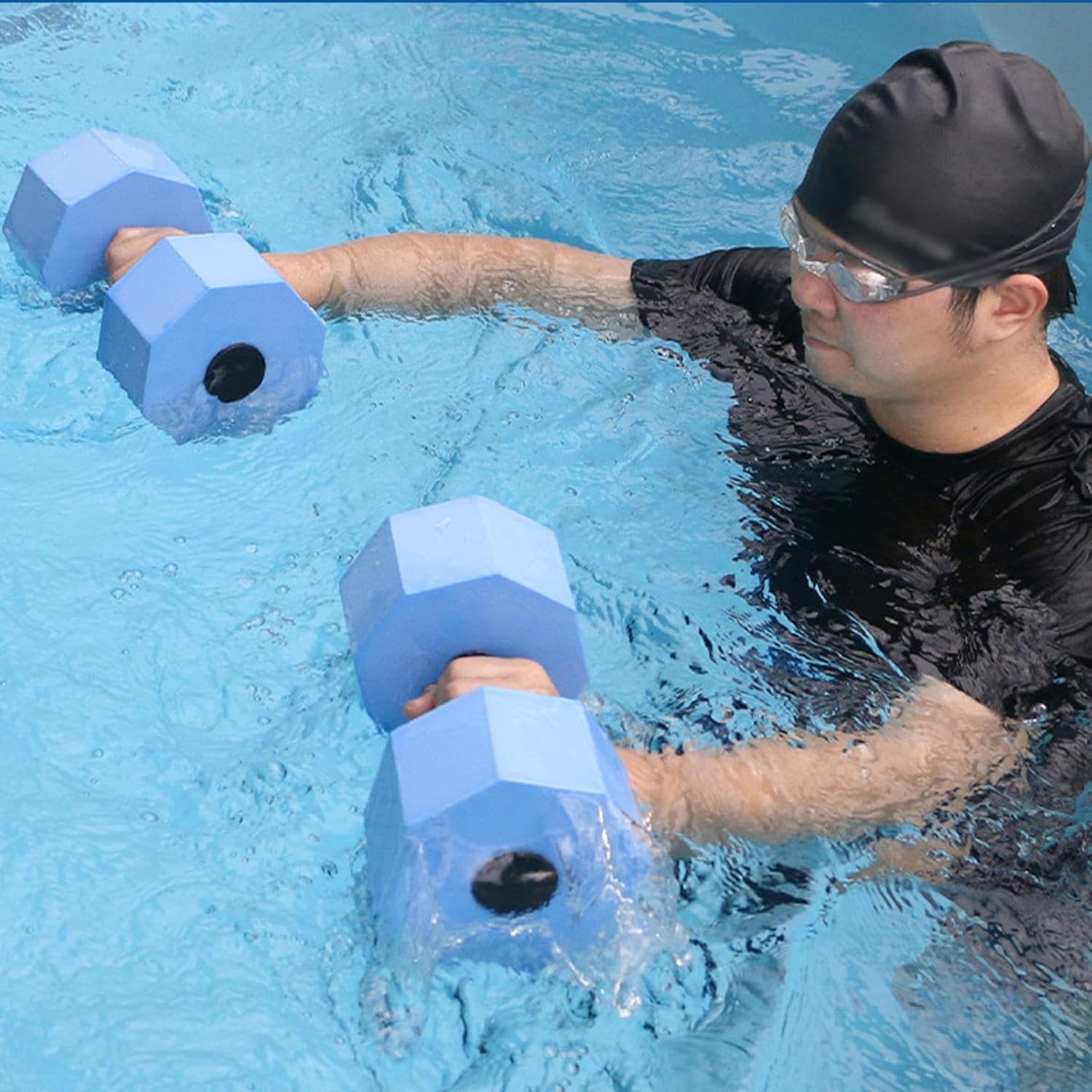 Water Dumbbells - 1 Pair Pool Exercise Weights, Lightweight Aerobics Equipment with Handle Strips, Strength Training Barbells for Gym Yoga Swimming, Water Fitness Gear