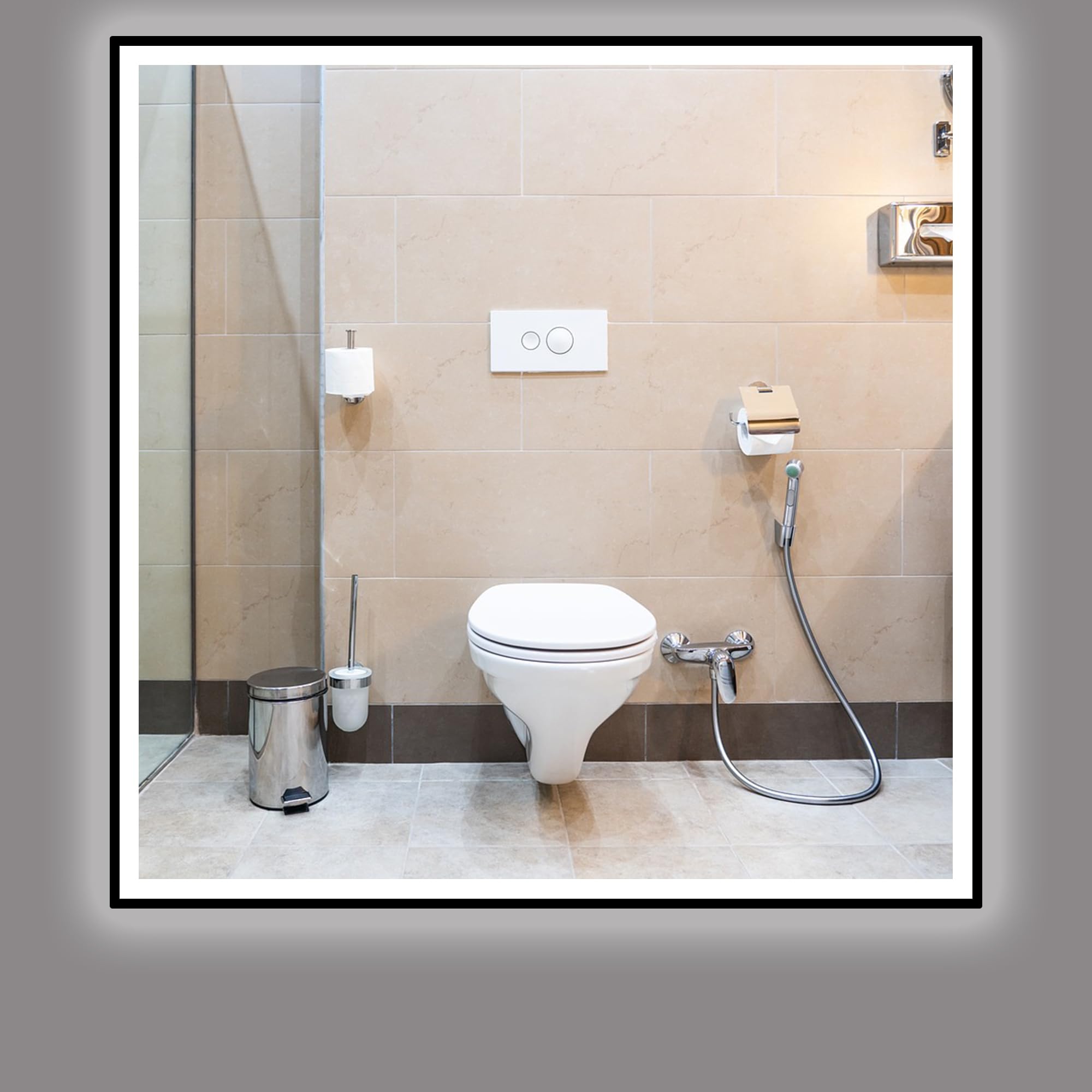 STARLEAD Espejo de baño con iluminación 80 x 80 cm, espejo LED con Bluetooth, antivaho, IP44, espejo de baño con luz, 3 luces de color, regulable, función de memoria, cristal templado HD, color negro