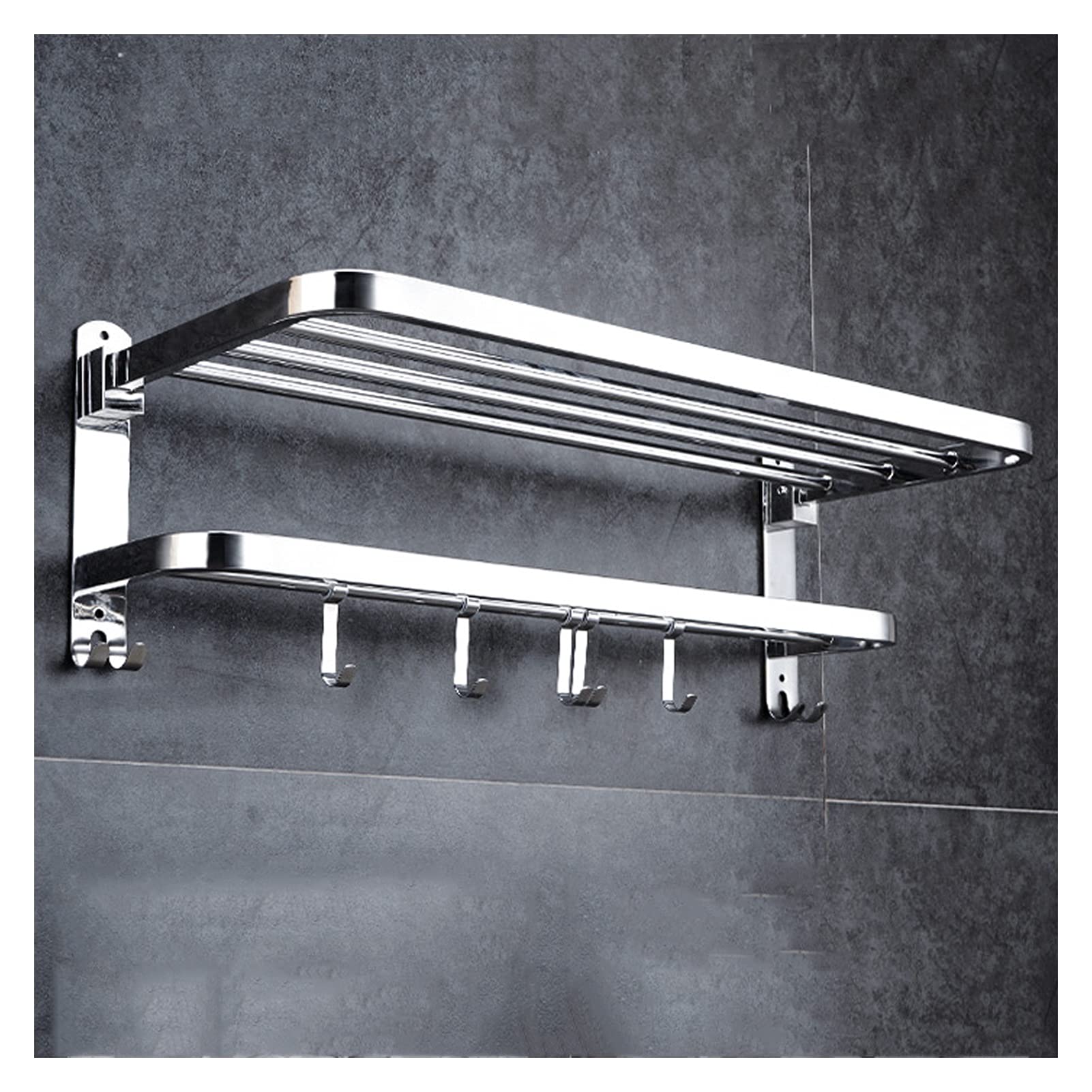 Estantería de baño con toallero plegable de pared, 50 cm de largo