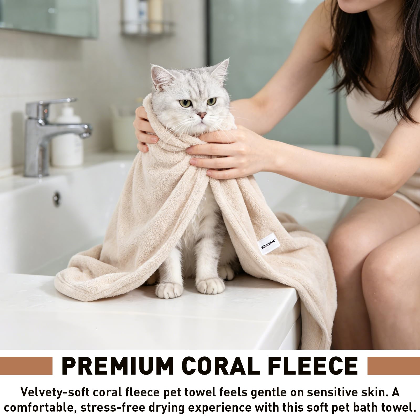 Grande serviette de séchage pour animaux de compagnie pour chiens et chats, super absorbante, en polaire corail, épaisse, douce et riche, en microfibre anti-peluches, idéale pour toutes les