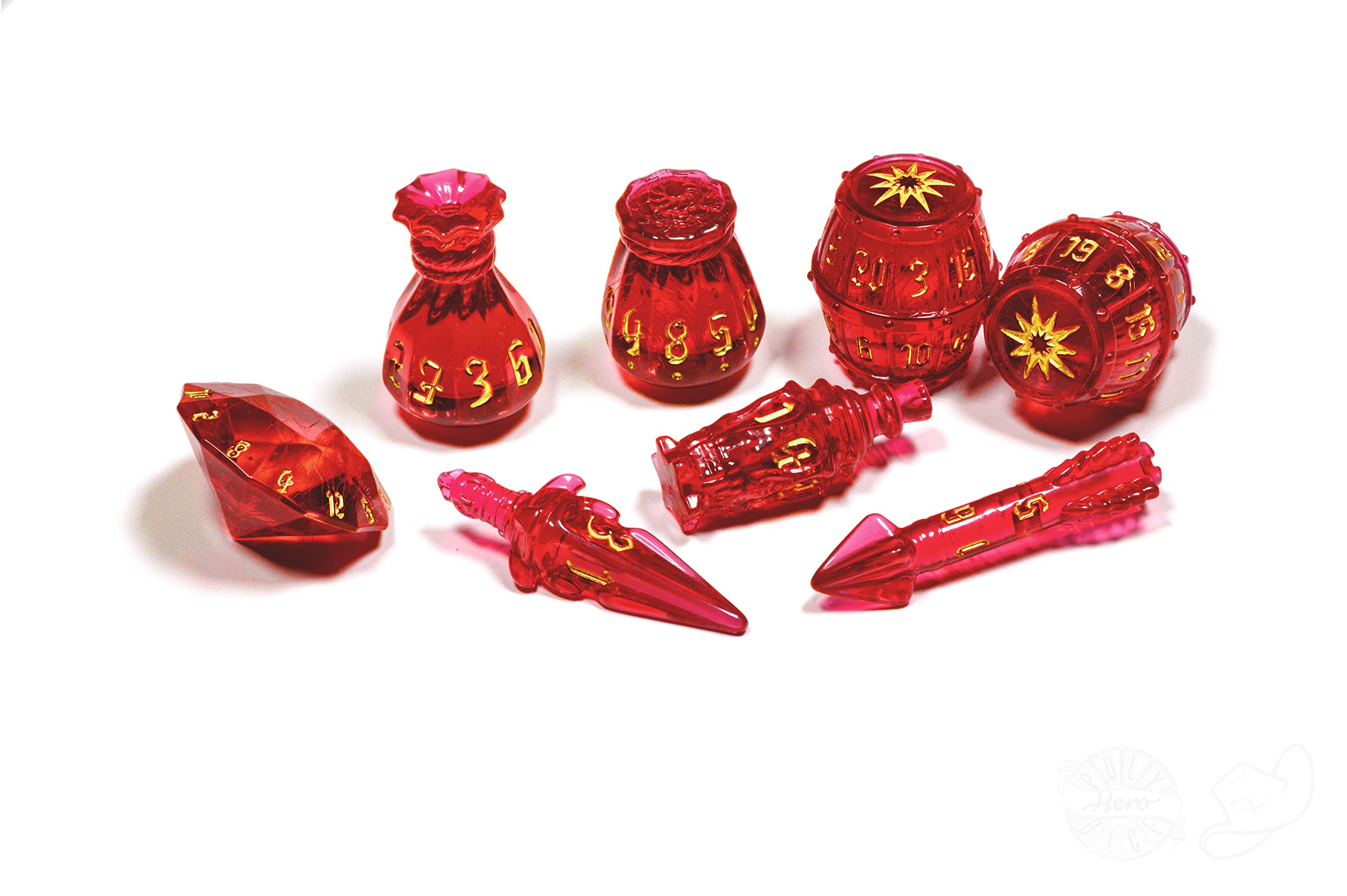 PolyHero Rogue 8 Juego de dados Rakish Ruby (Clamshell)
