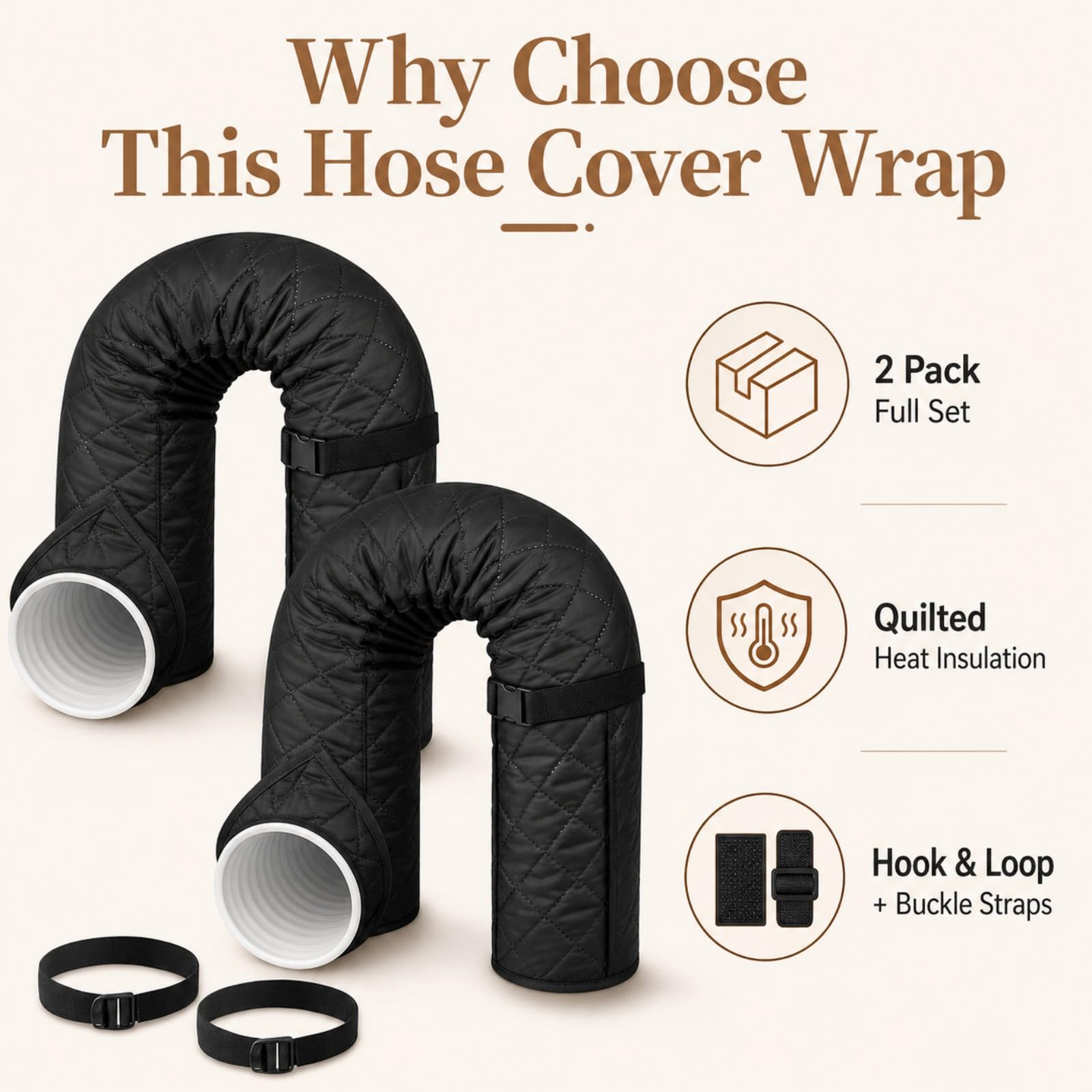 Funda Aislante Manguera AC para Costway FP10739US 2024-2024 | Aislamiento Acolchado | Cierre Gancho Y Bucle | Correas Hebilla | Impermeable Anticondensación | Ajuste Universal