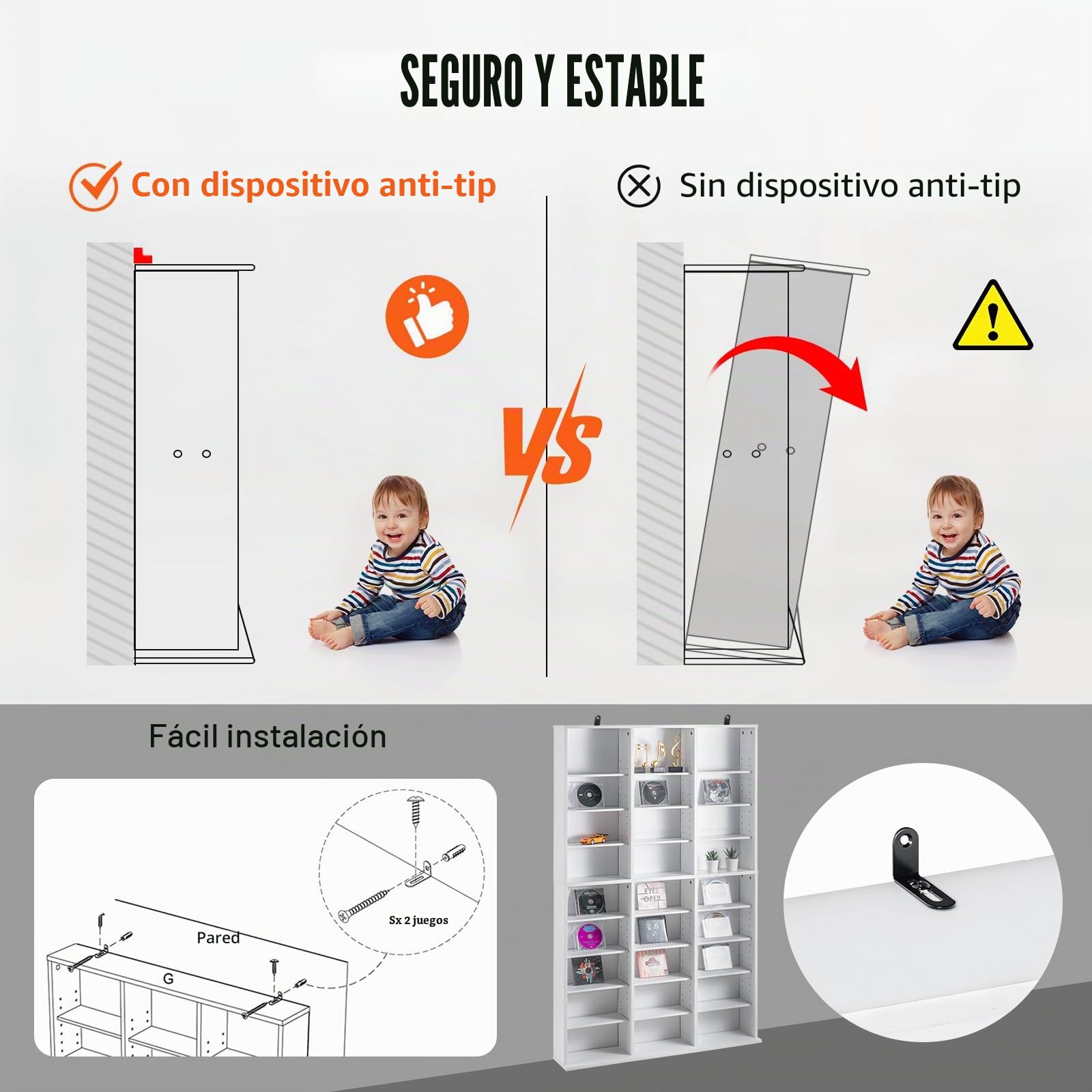 VEVOR Gabinete de Almacenamiento Multimedia Estante Ajustable para DVD de 9 Capas con Capacidad para 756 CD, 27 Compartimentos para Colecciones de Música, Películas, Videojuegos, Recuerdos, Blanco