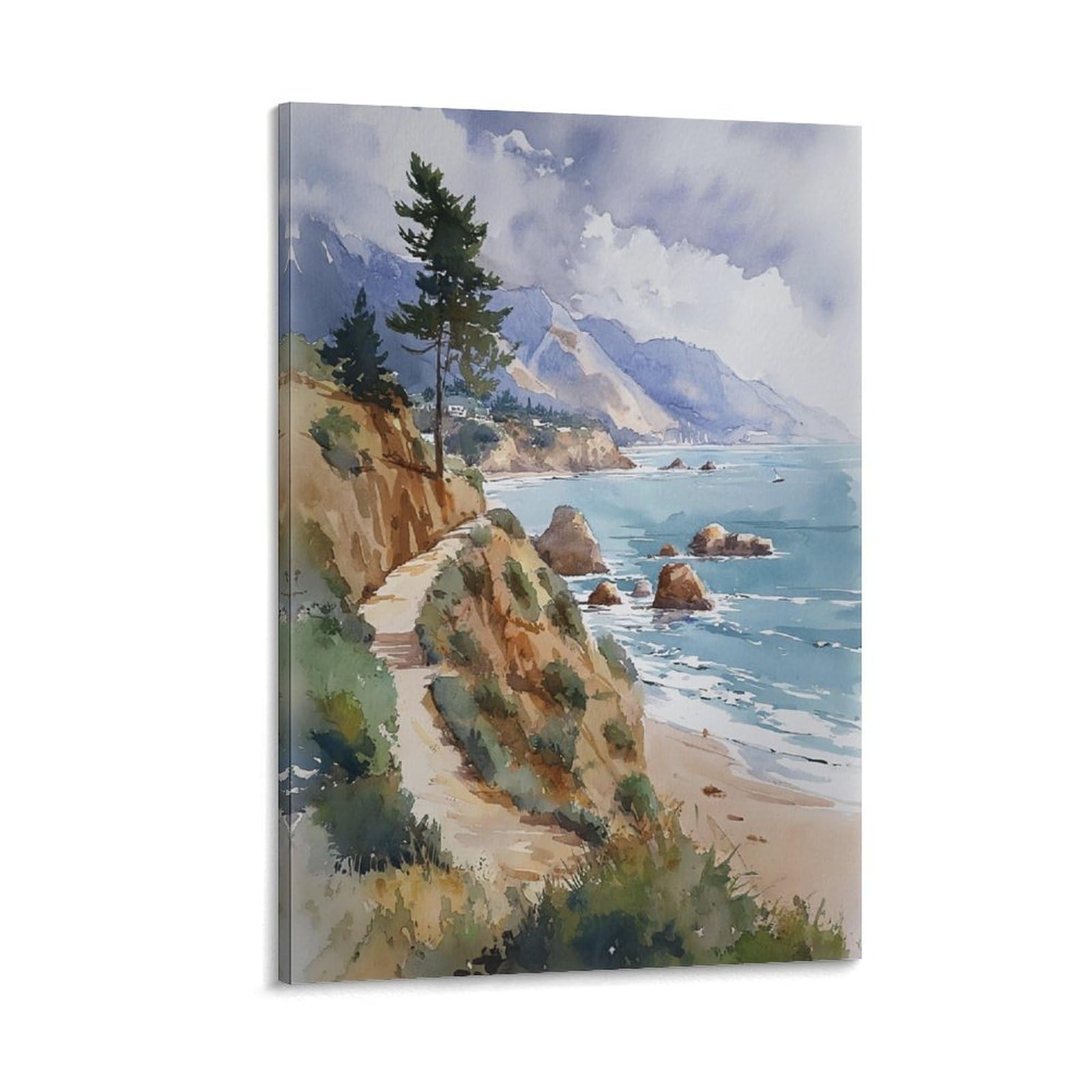 XWYMXZ Pebble Beach Coastal California 24x36inch(60x90cm) Vintage Travel Poster Watercolor Canvas Art