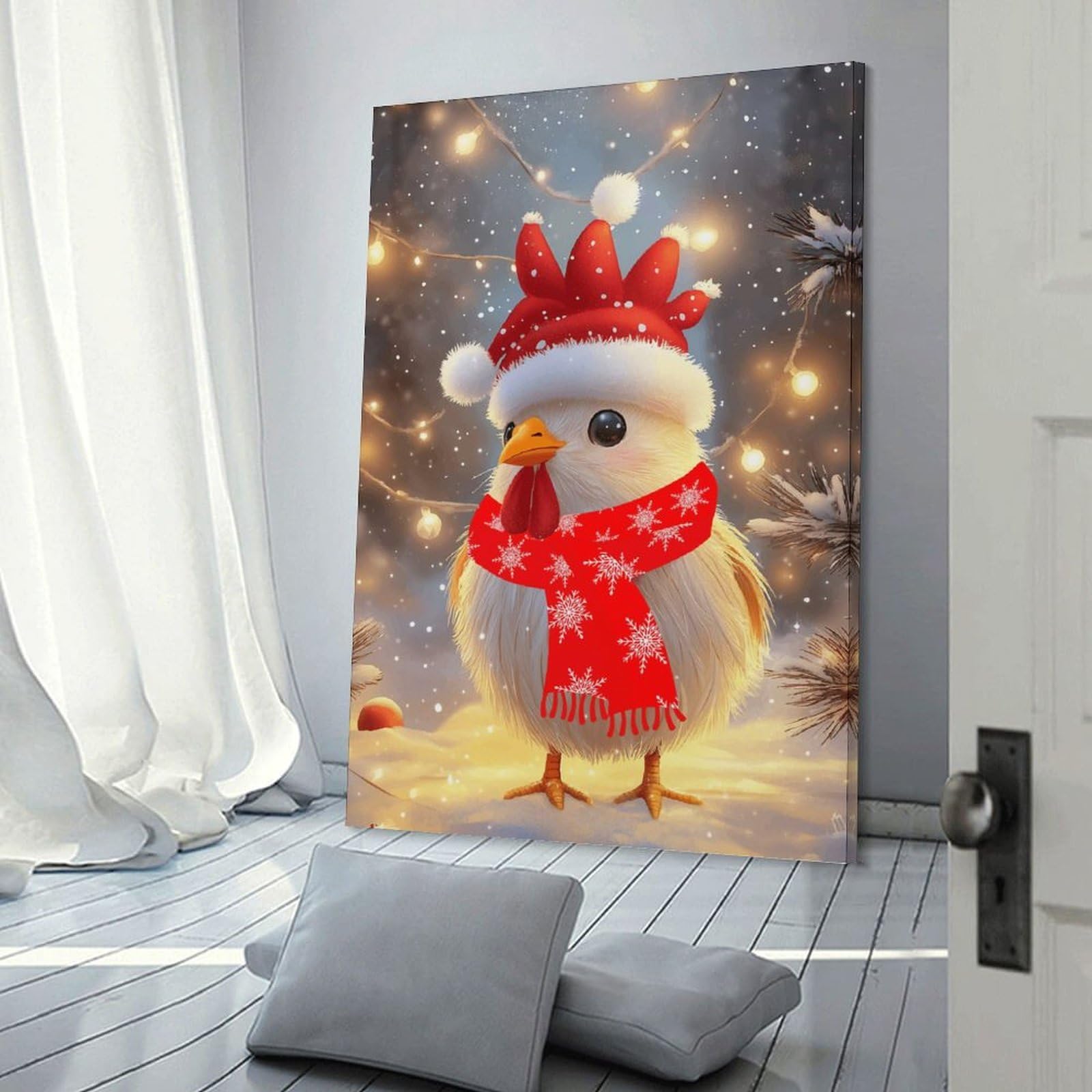 Junmoney Wall Art Print Christmas Chicken Cute, 08x12inch(20x30cm), for Contemporary Homes, Apartments Or Offices, An Easy Choice for New Home Styling