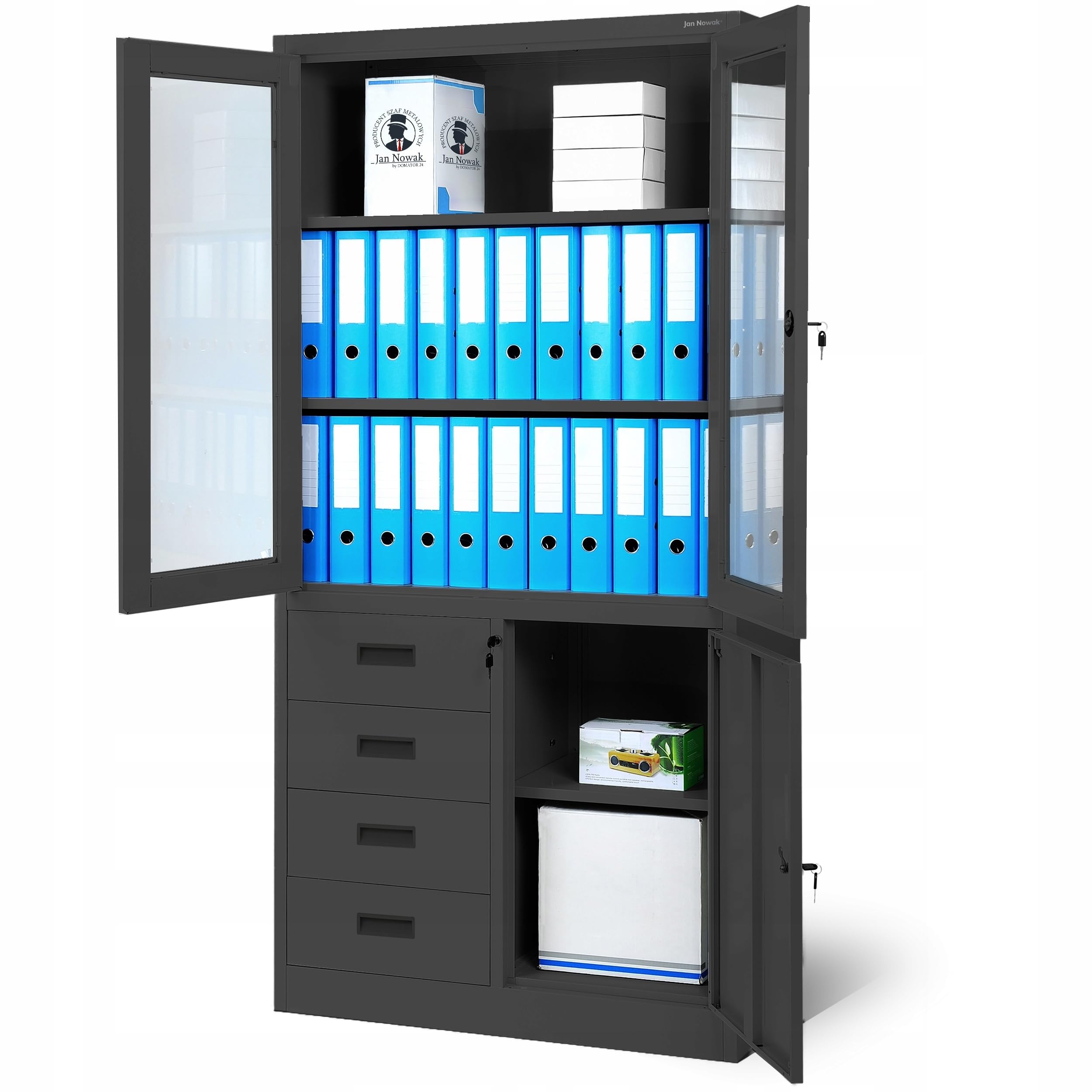 Armadio Archivio C042 Armadio per ufficio in metallo con 4 cassetti verniciatura a polvere 185 cm x 90 cm x 40 cm (A x L x P) (Antracite)