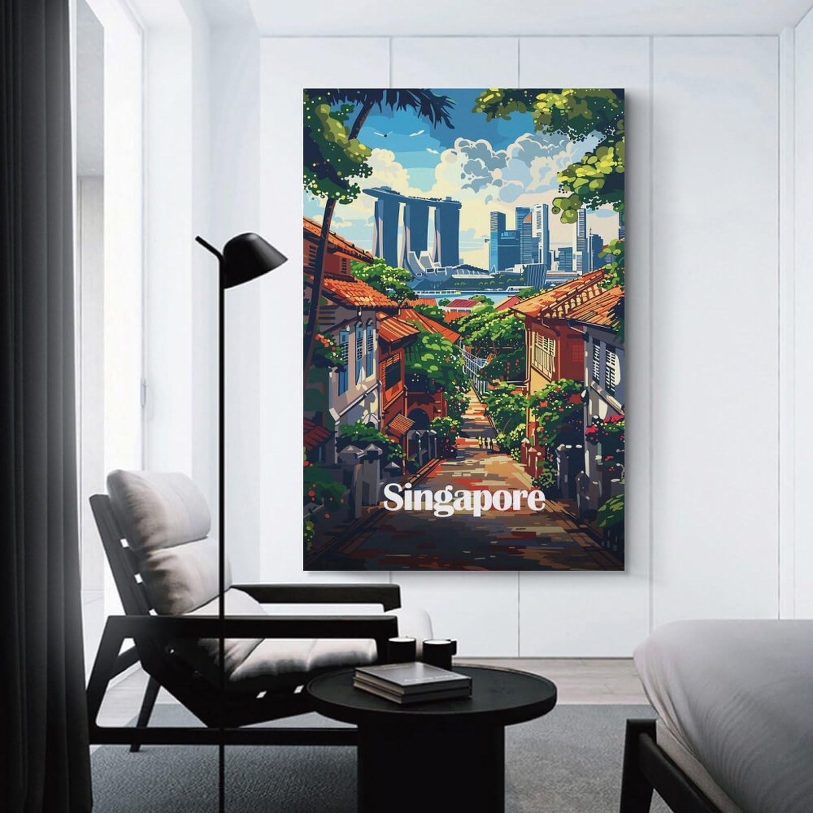 Junmoney Singapore Cityscape Room Decor Wall Art 08x12inch(20x30cm), for Entrance Spaces, Stair Walls Or Halls, A Neat Decor Update for Hallways