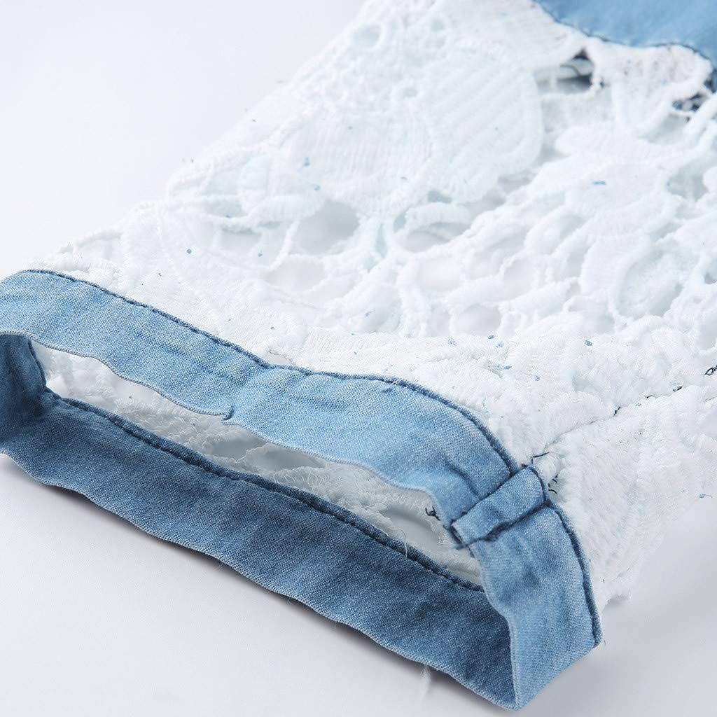 Jeans Pantaloni da Donna a 3/4 Pantalone Capri Bordo in Pizzo Pinocchietto in Denim Vita Elasticizzati Pinocchietti Estivi Leggeri Bermuda Cropped Casual Leggings Taglie Forti Abbigliamento