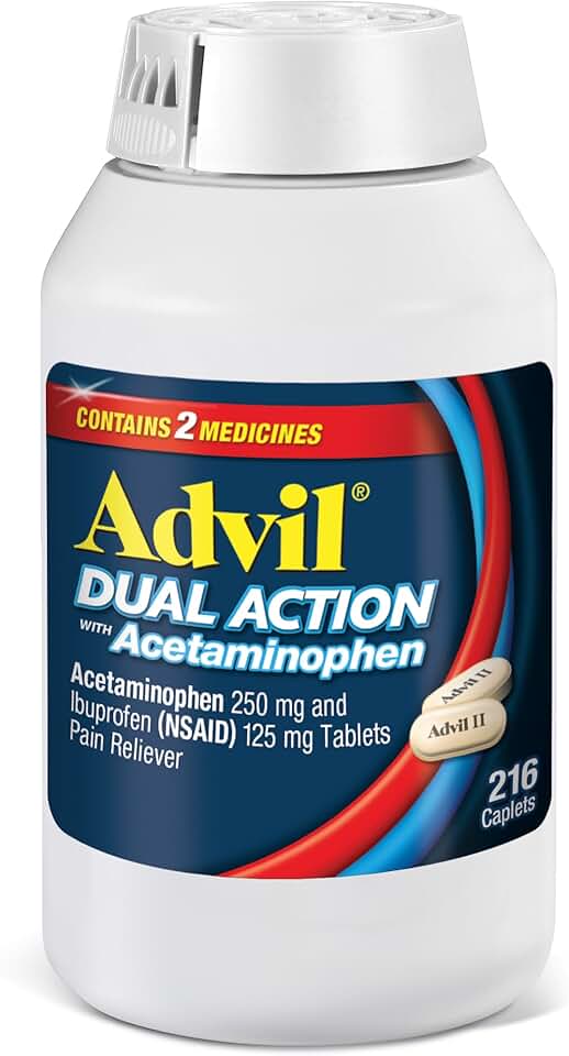 Advil Dual Action Coated Caplets, 125 Mg Ibuprofen and 250 Mg Acetaminophen per Dose (2 Dose Equivalent) for 8 Hour Pain Relief - 216 Count