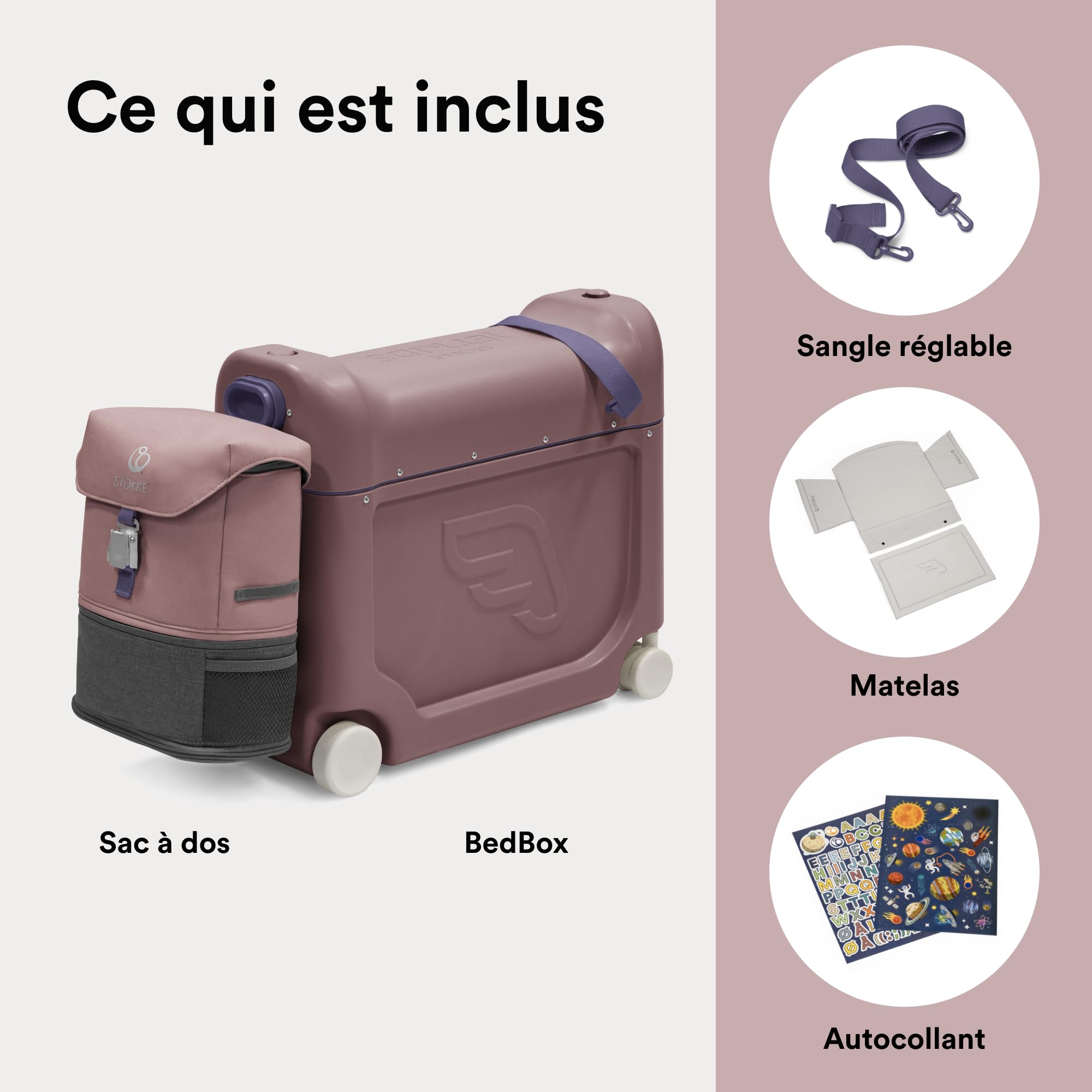 Pack JetKids sac à dos enfant + valise BedBox 2.0 Hazy lilac - Stokke