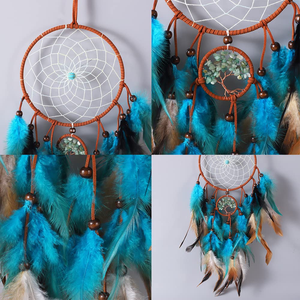 BetterJonny Acchiappasogni Blu, Dream Catcher Acchiappasogni da Parete Decorazione con Piume Blu Turchese, Fatti a Mano per Casa Camera Parete Appeso Ornamento Artigianato