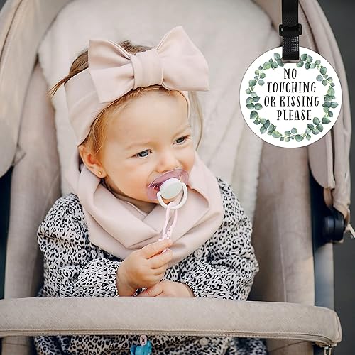 Miniatura 6 de Letreros de bebé con texto en inglés "Do Not Touch Baby", etiqueta para cochecito de bebé, paquete de 2 letreros de "No tocar o besar", letrero de