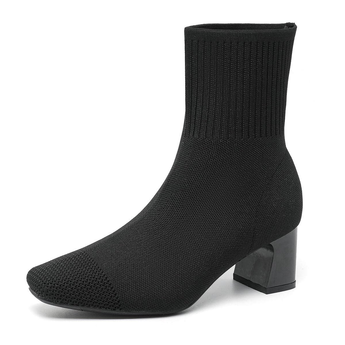 Ankle Boots for Women Dressy Comfy Knit Sock Booties Square Toe Chunky Heel Slip on Elastic Fall Booties