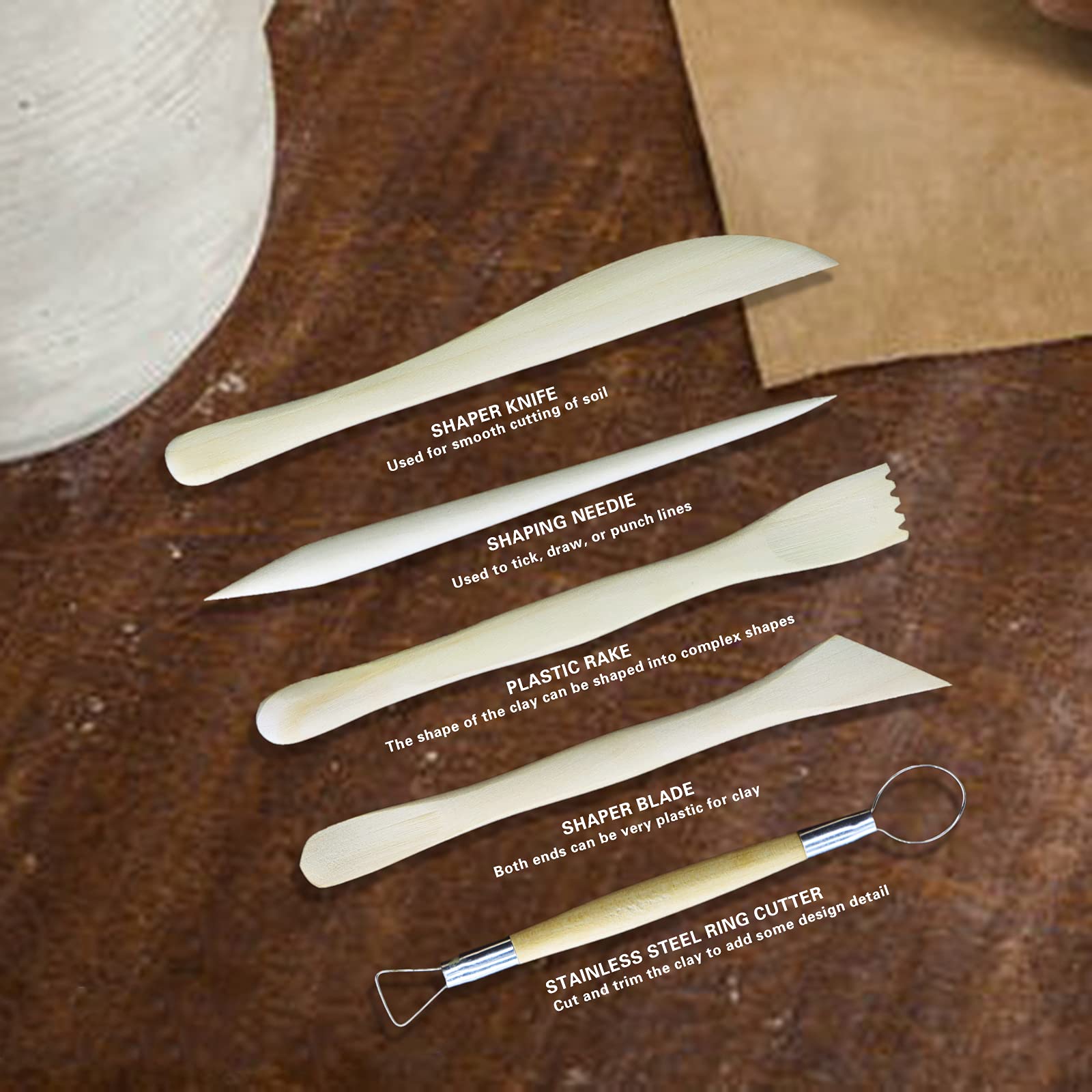 UESDU Strumenti Argilla Set, 5 Pezzi Attrezzi Ceramica, Strumento per Modellare Argilla, Attrezzi Scultura Argilla, Attrezzi Scultura Argilla per Intaglio Scultura, Ceramica e Modellazione