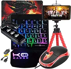 Kit Mobilador Gamer Para Celular Teclado One Hand RGB + Mouse Óptico + Pad Speed Estamapdo (TIPO C)