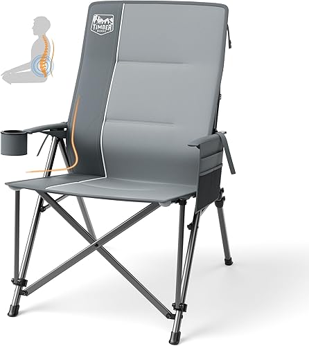 TIMBER RIDGE Silla de campamento de gran tamaño con soporte lumbar, silla plegable portátil resistente para adultos soporta 450 libras para
