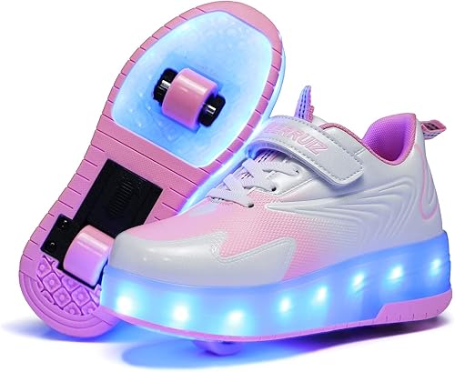BFOEL Zapatos de rodillo recargables para niños y niñas de 6 a 14 años con luz LED, tenis para jugar al aire libre, cumpleaños