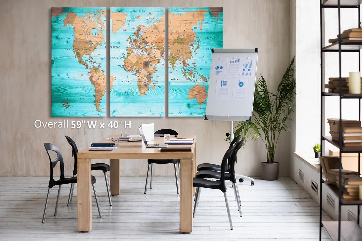 ZEYDRT Blue large world map wall decoration can be directly hung 40‘x20 inx3 modern map of the world decorative printing materials suitable for home bedroom decoration