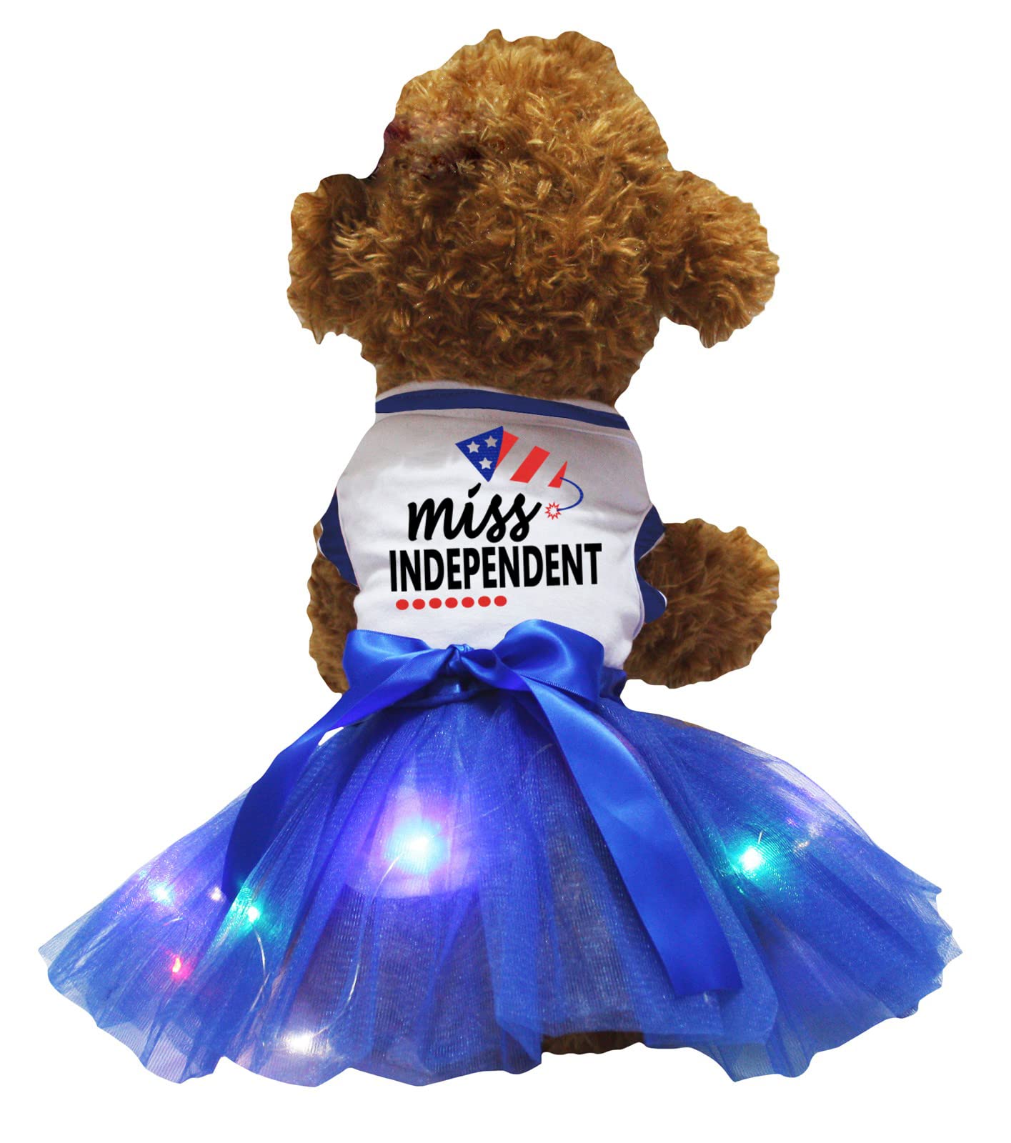 Petitebella Miss Independent Rocket Puppy Dog Dress (White/Blue LED, XXX-Large)