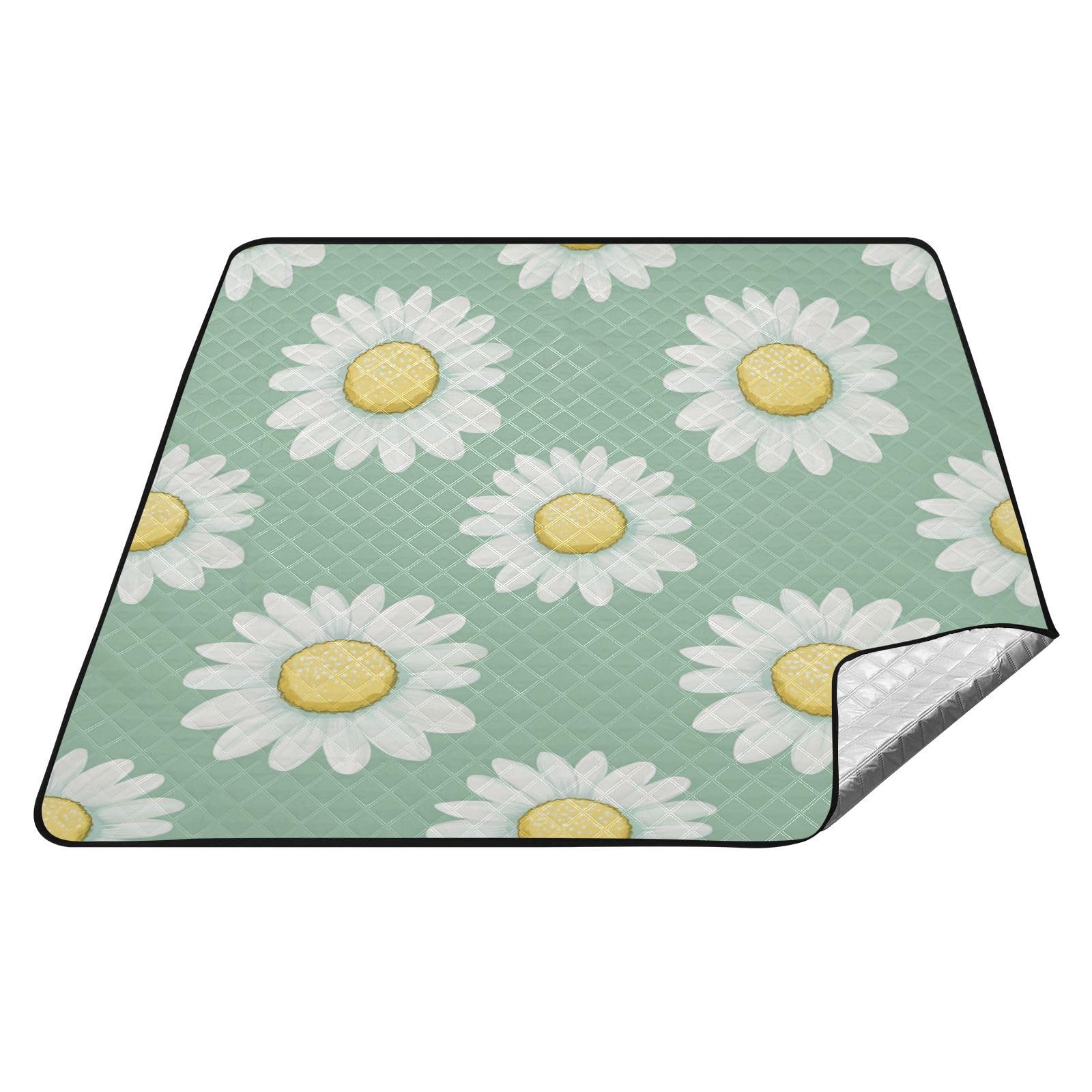Biały Daisy Packable BlanketSoftOutdoorCamping Matfor Ground