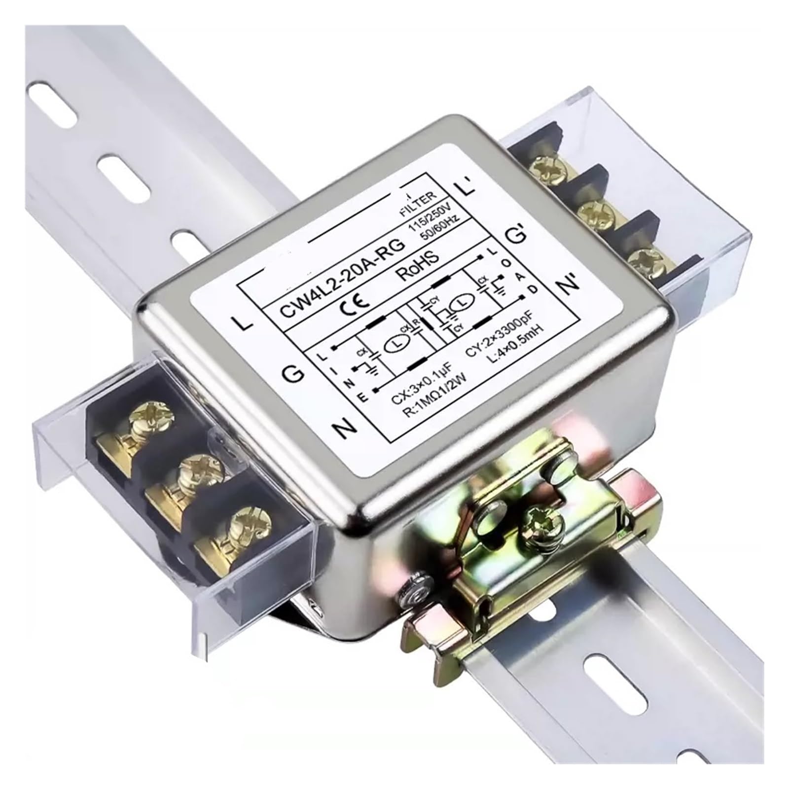 WBBAYDRFR CW4L2-SR single-phase two-stage AC power filter rail type 220V anti-interference 20A 30A 40A(CW4L2-20A-RG Small rail terminal)