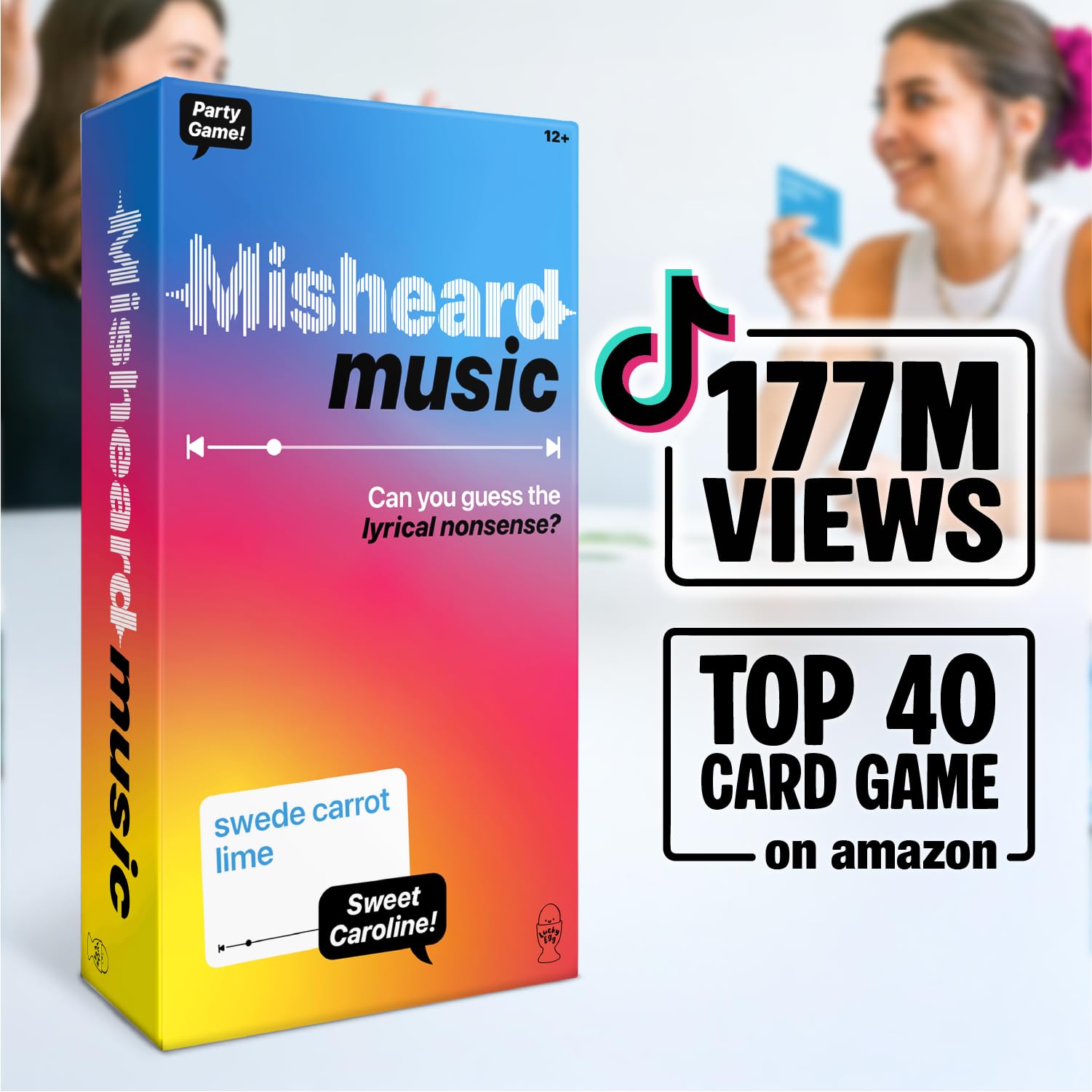 Lucky Egg The Original Misheard Music - Adivina la canción o artista con 500 cartas líricas sin sentido - divertidos juegos musicales para adultos y adolescentes - divertidos juegos de cartas