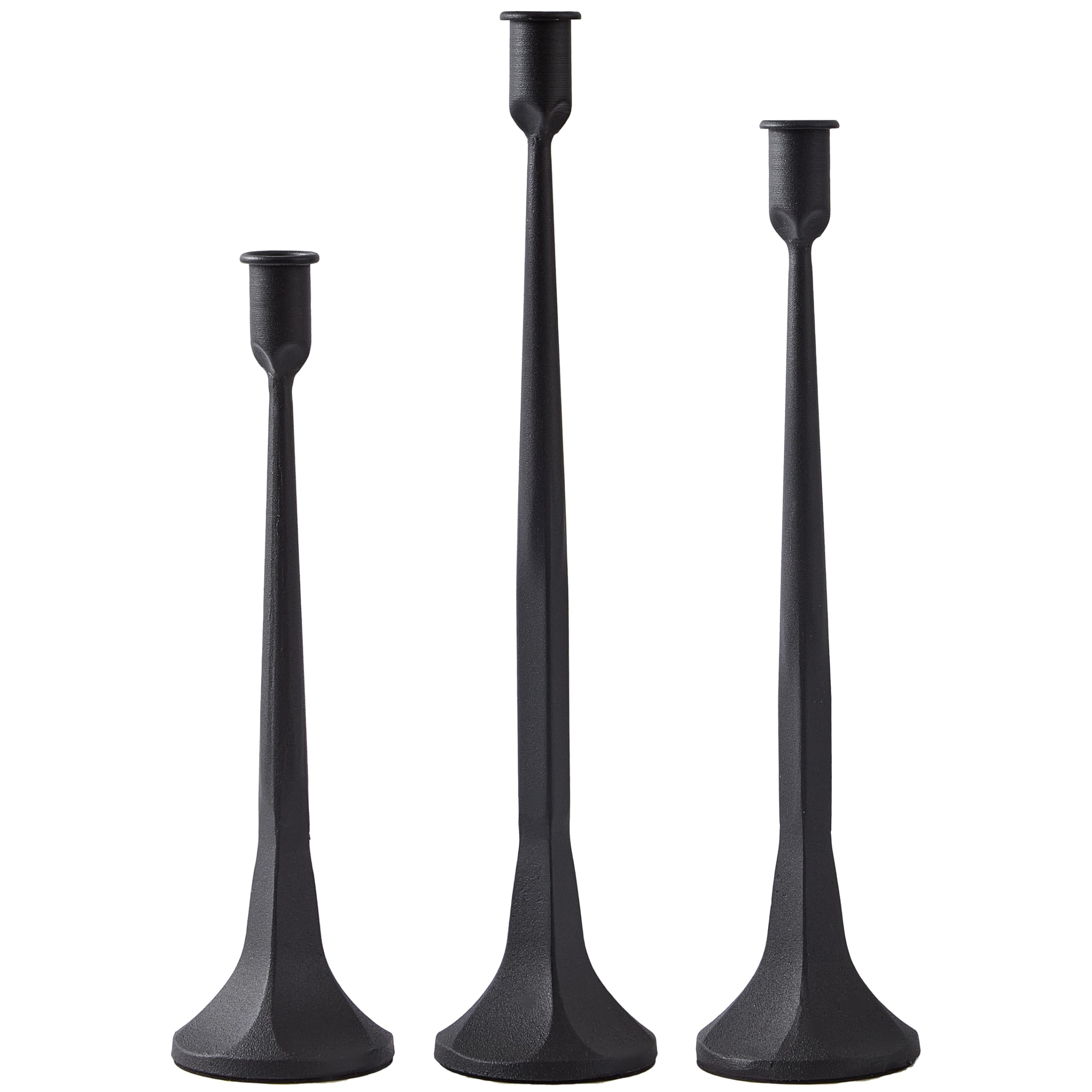 Lot De 3 Bougeoirs Métal Noir Avec Plateaux – Hauteurs 5/10/15 Cm, Élégants Pour Mariage, Noël, Halloween, Table